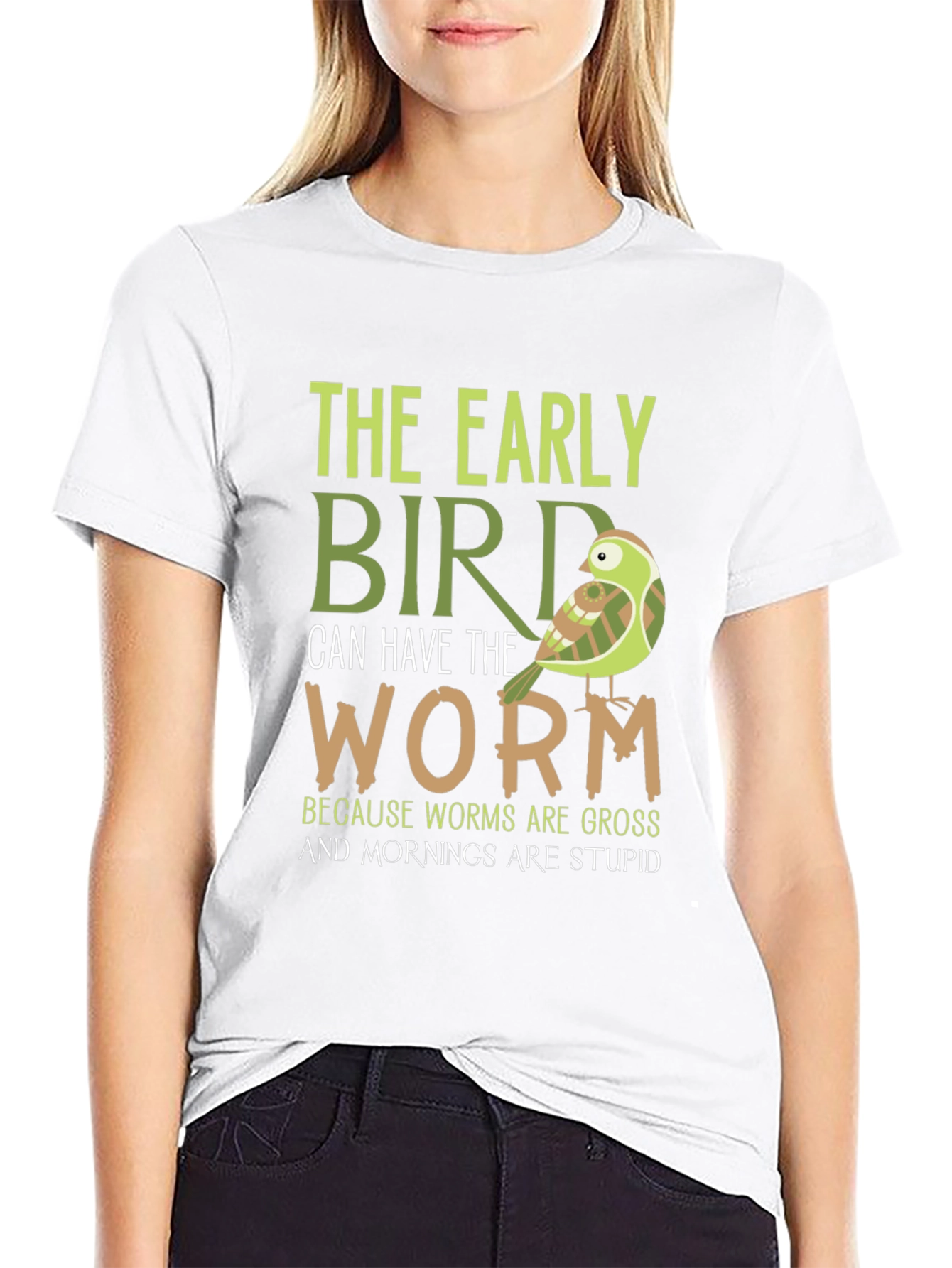 Black Early Bird Graphic Tee - Funny Bird & Worm T-Shirt view 9