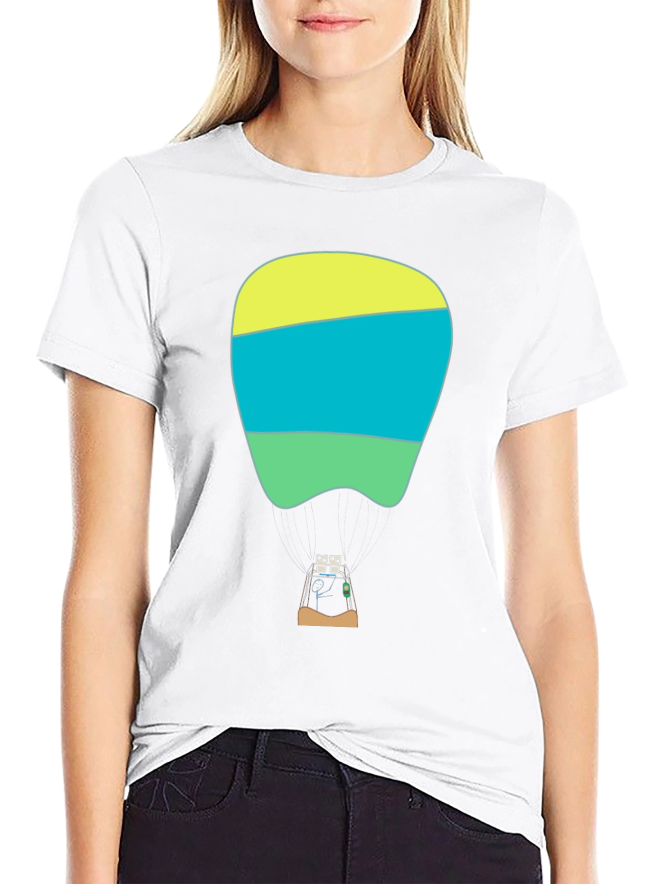 Black Funny Hot Air Balloon Graphic T-Shirt view 9