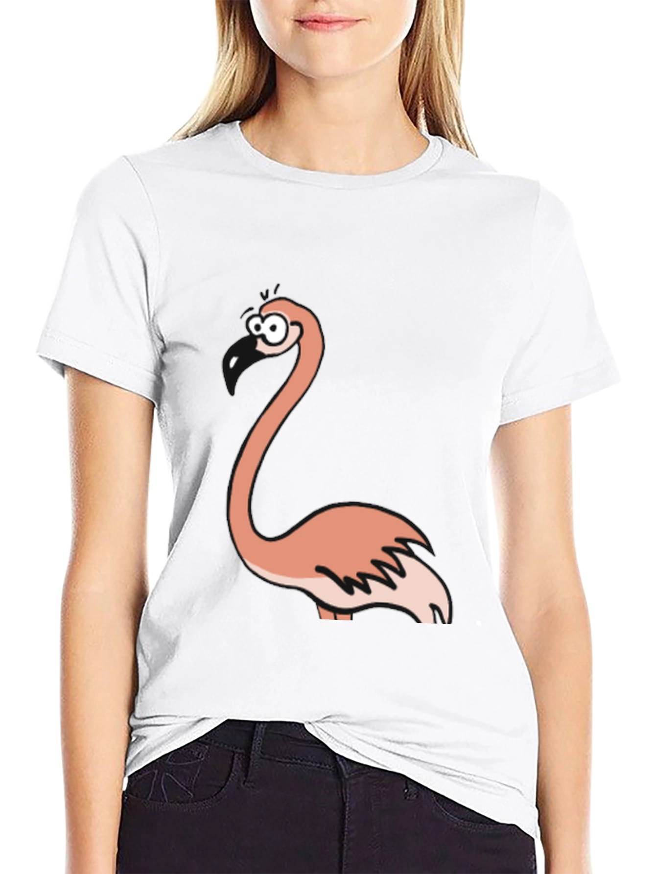 Black Funny Flamingo Graphic Black T-Shirt view 9