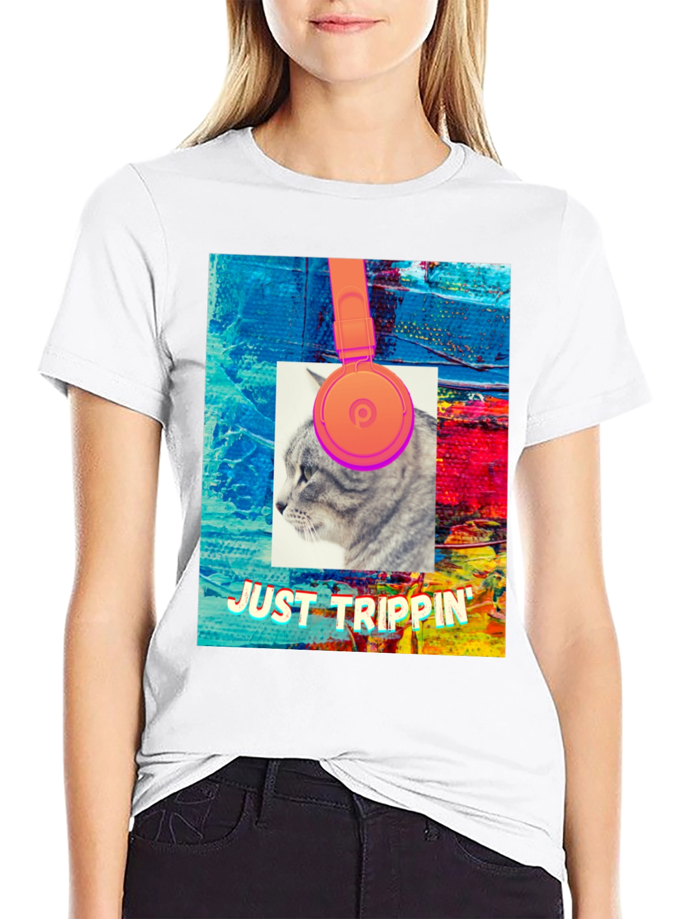 Black Just Trippin' Cat Graphic Tee view 9