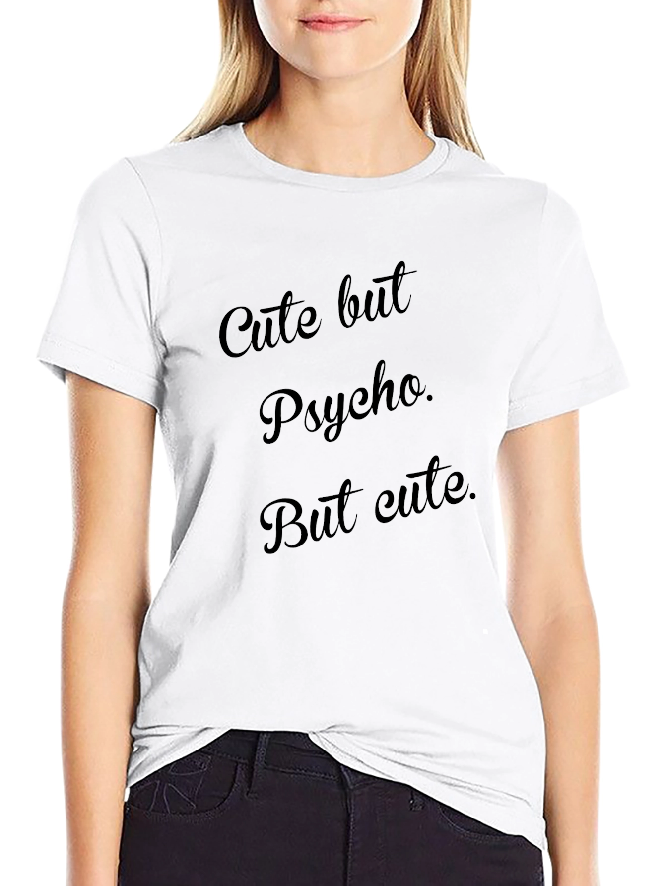 Black Cute But Psycho Black Graphic Tee view 9
