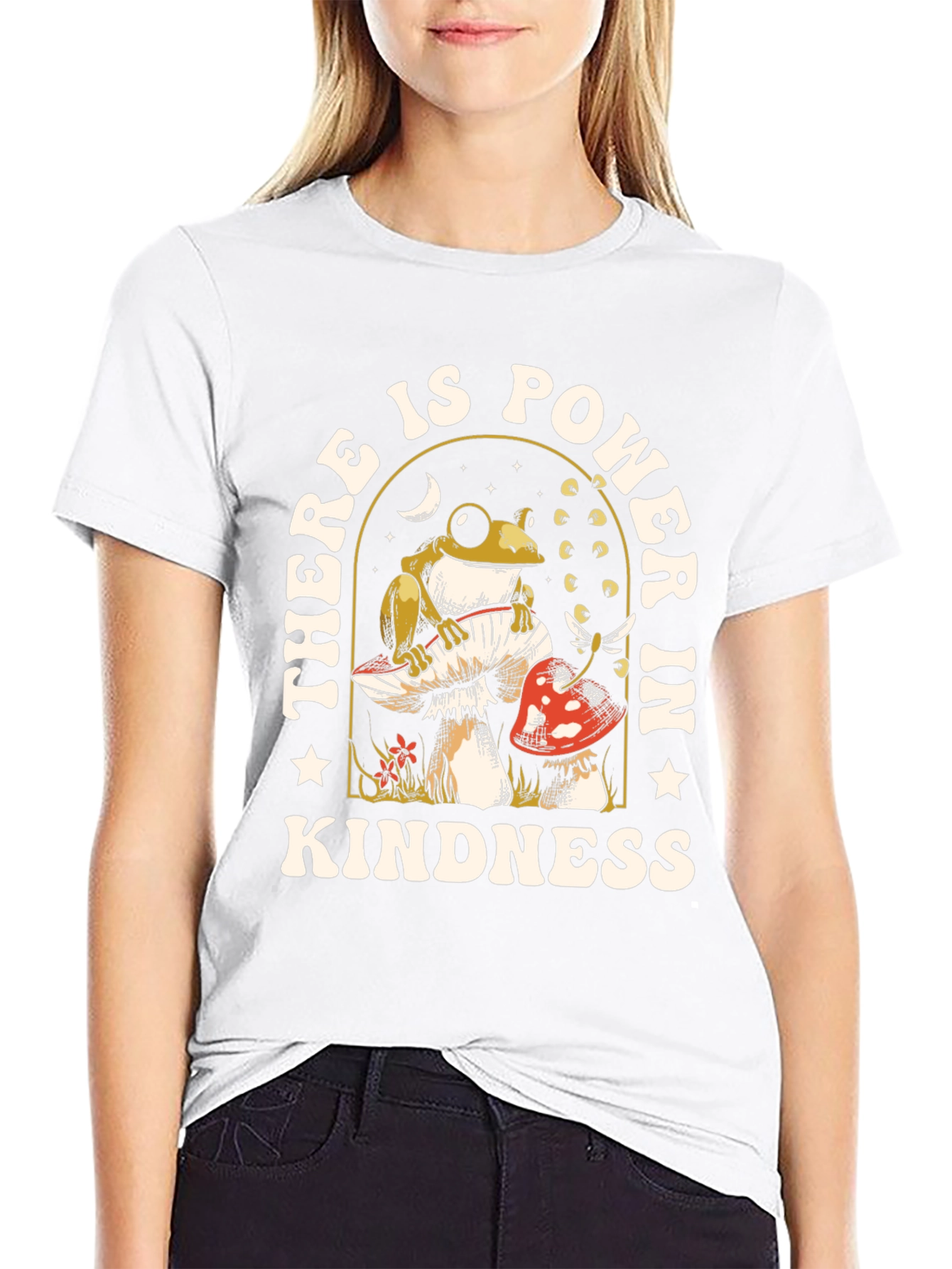 Black Kindness Power T-Shirt - Frog Mushroom Design view 9