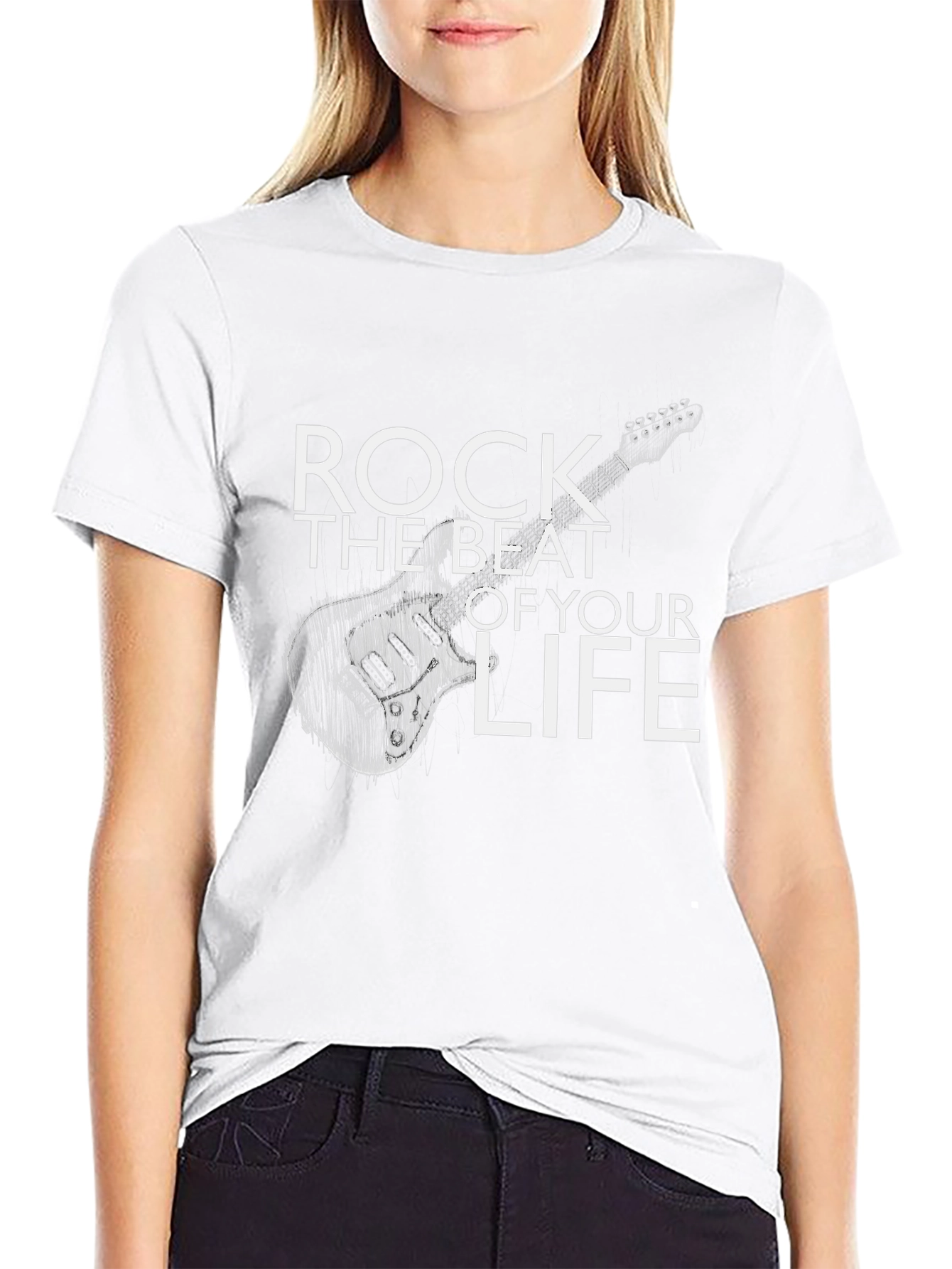 Black Rock the Beat Guitar Graphic Tee - Black view 9