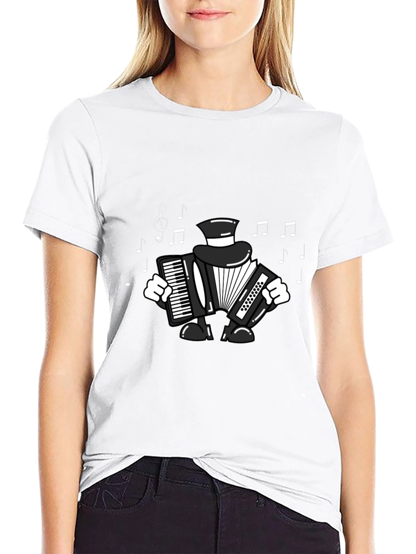Black Accordion Player T-Shirt - Musical Design view 9
