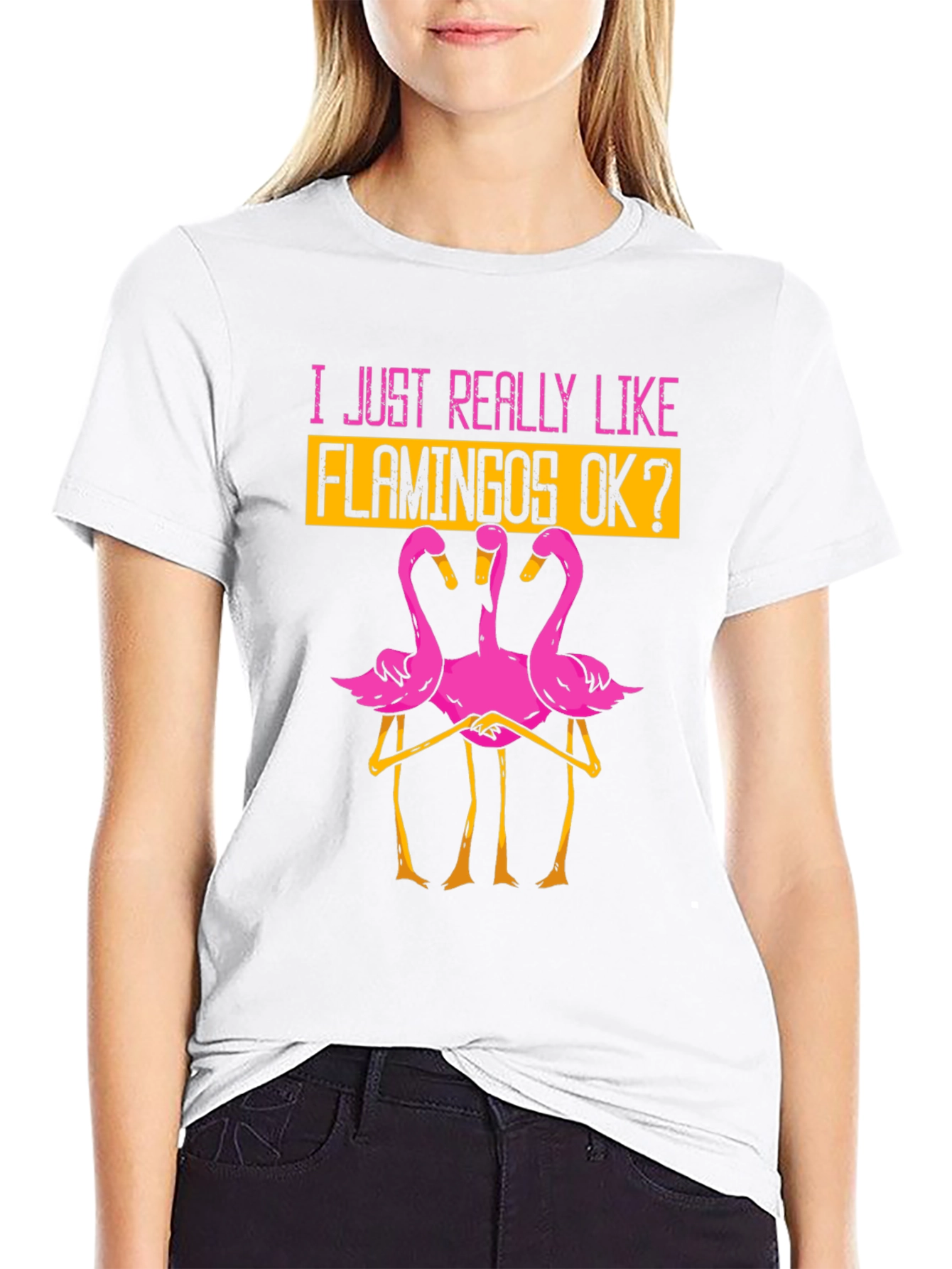 Black Funny Flamingo Graphic T-Shirt - I Just Really Like Flamingos OK? view 9