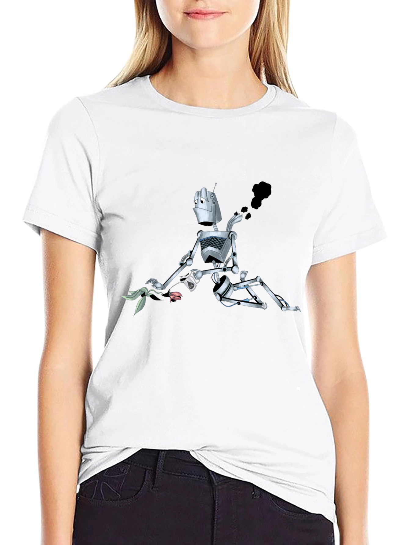 Black Robot with Flower Graphic Tee - Black view 9