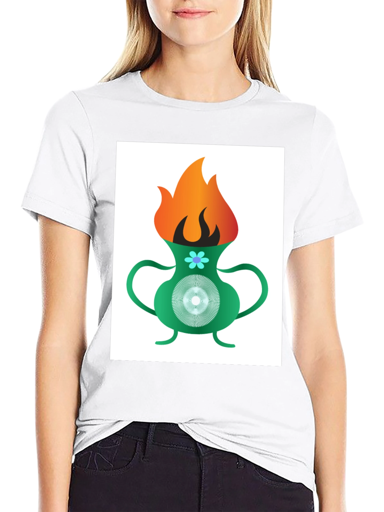 Black Funky Flame Vase T-Shirt - Unique Graphic Tee view 9