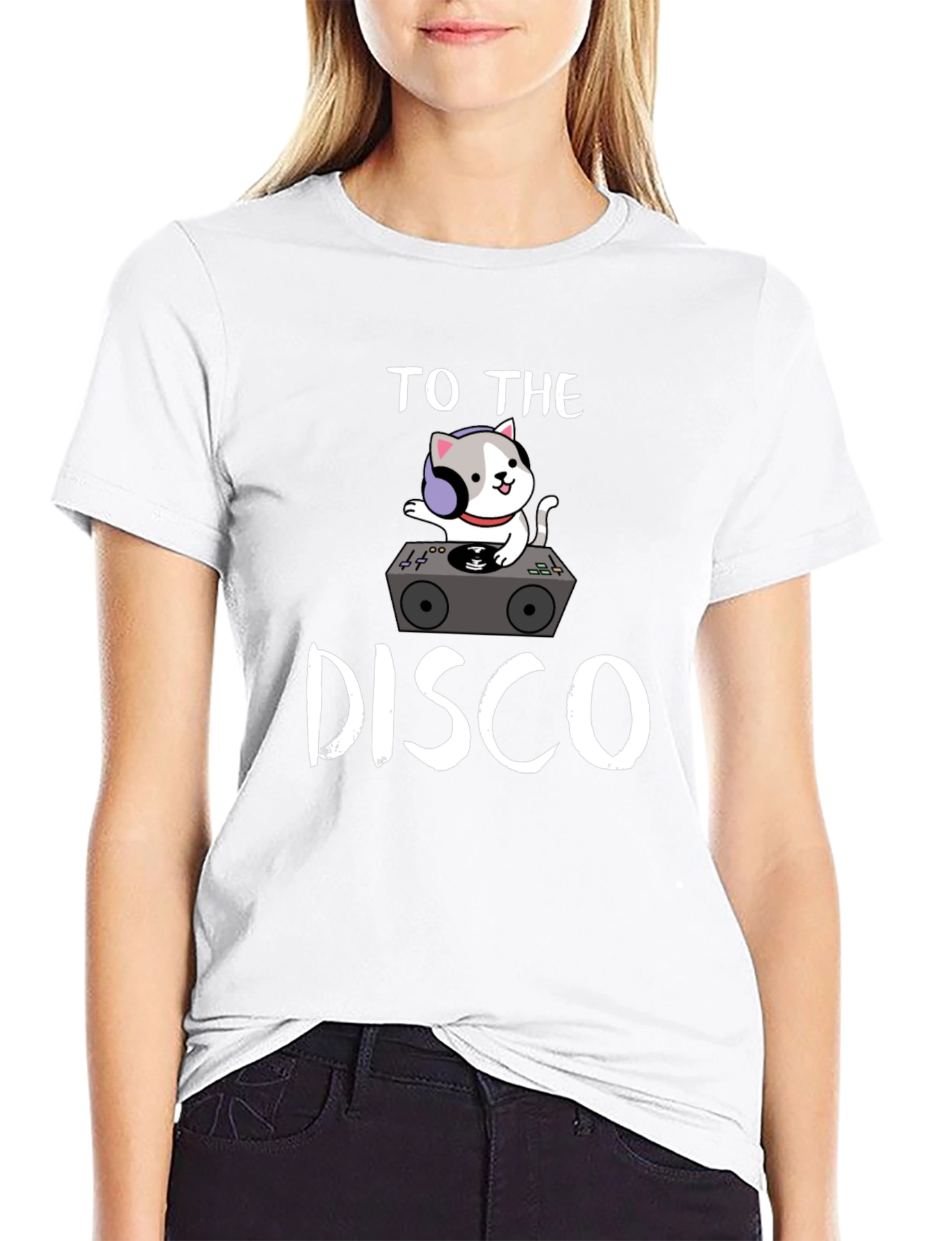 Black DJ Cat Graphic Tee - "To The Disco" Design view 9