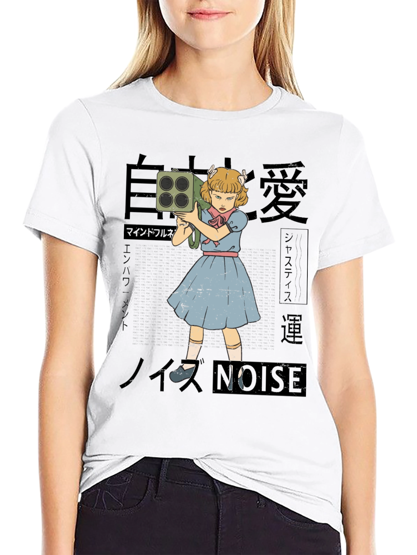 Black Noise Girl Graphic T-Shirt - Edgy Japanese Inspired Tee view 9