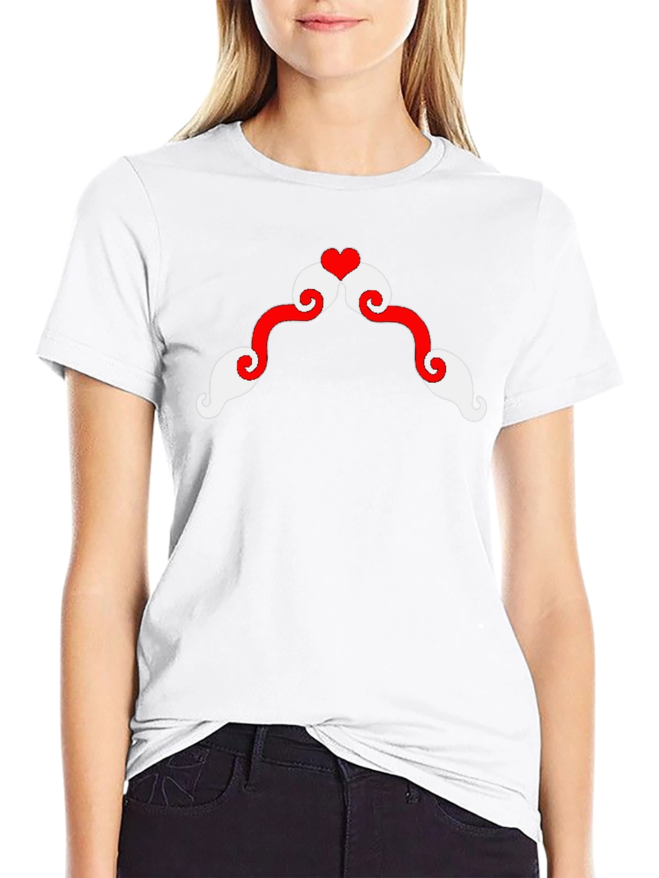 Black Whimsical Mustache Heart Graphic Tee view 9