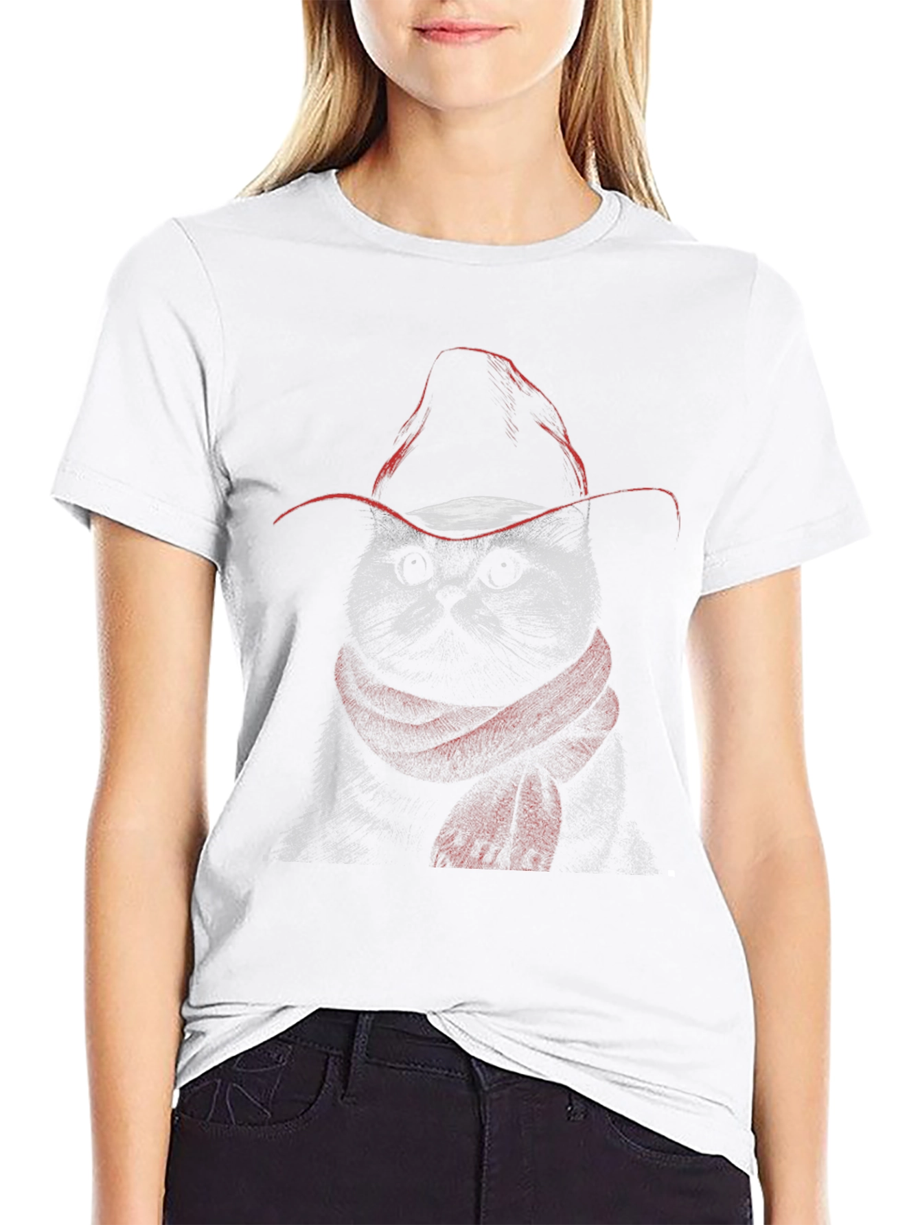 Black Cool Cat Cowboy T-Shirt - Unisex view 9
