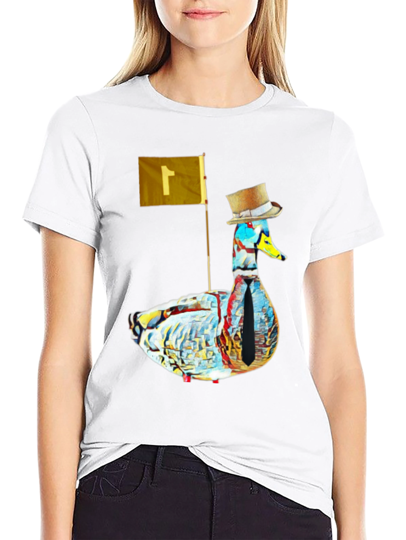 Black Duck with Top Hat Graphic Tee - Stylish Men's Black T-Shirt view 9