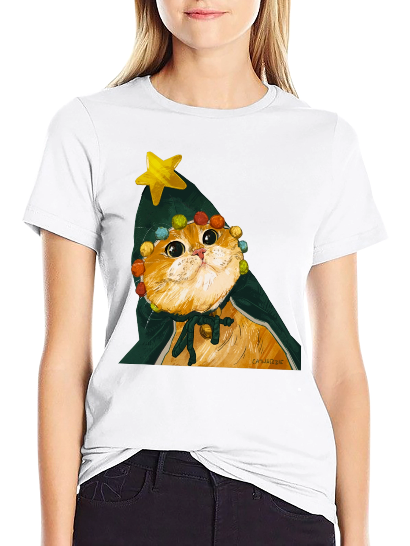 Black Cat Christmas Tree T-Shirt view 9