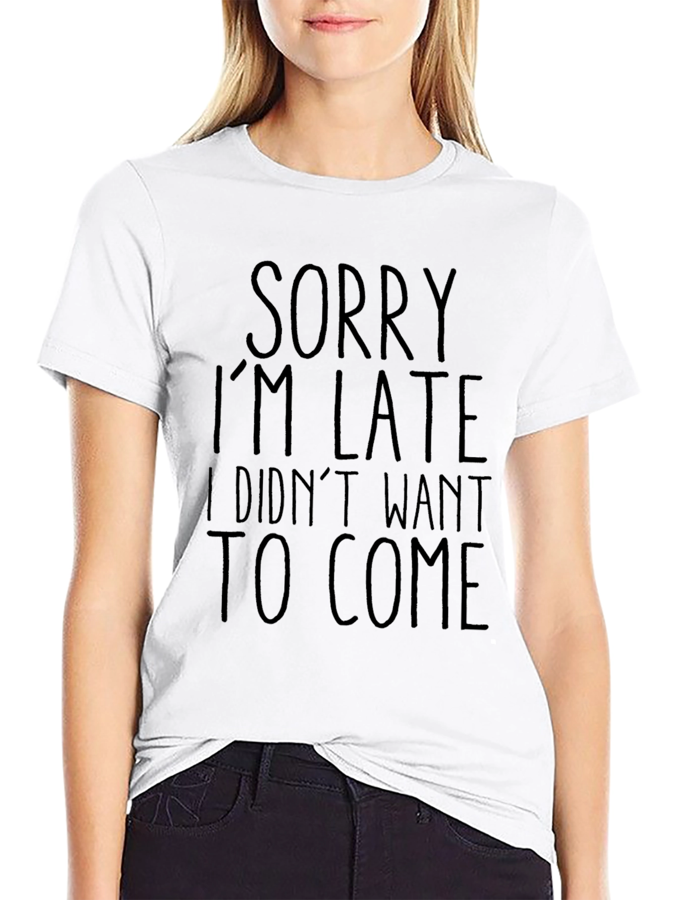 Black Funny 'Sorry I'm Late' Graphic Tee - Black T-Shirt view 9