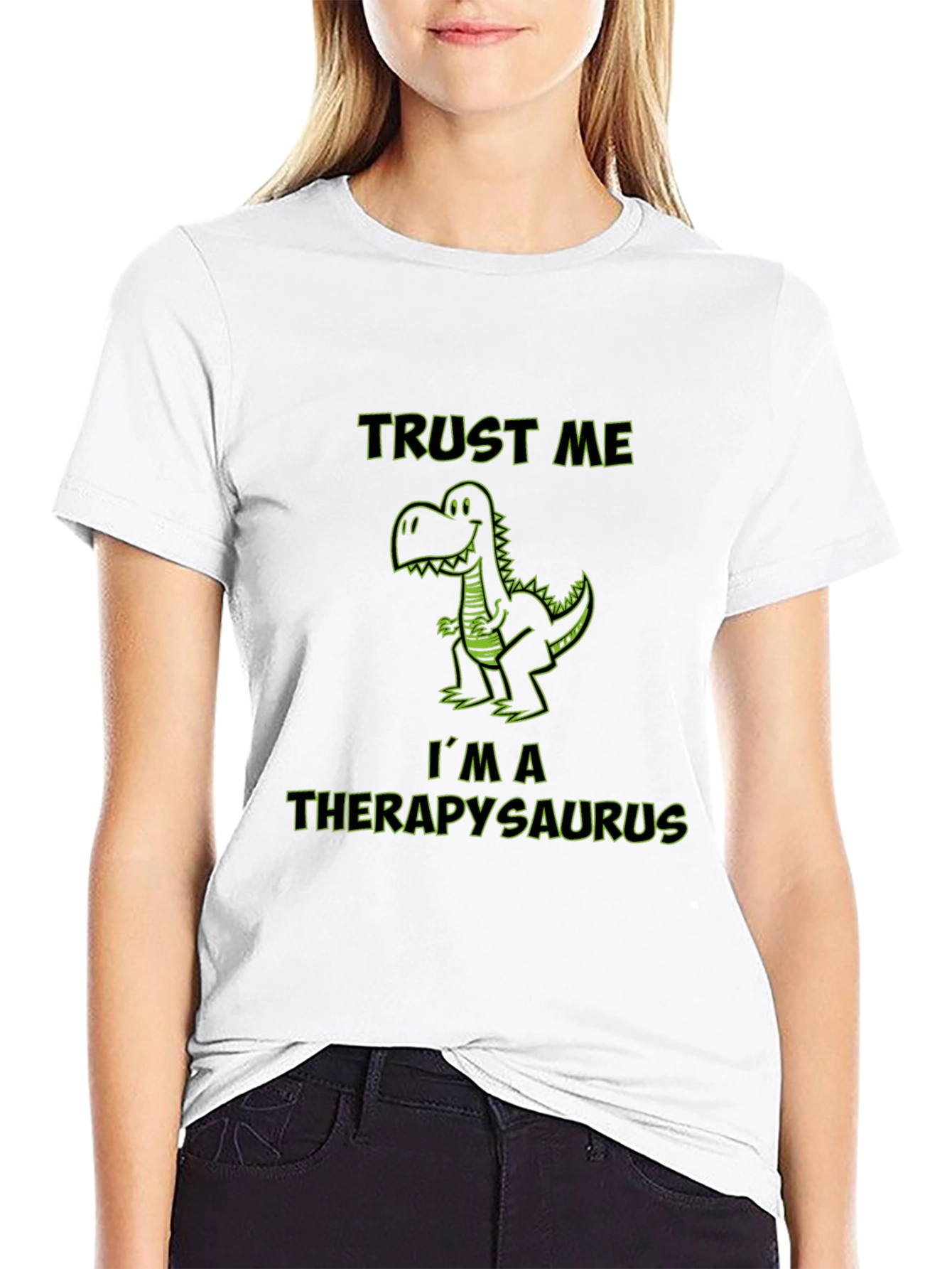 Black Therapysaurus T-Shirt - Trust Me, I'm a Dinosaur Therapist view 9