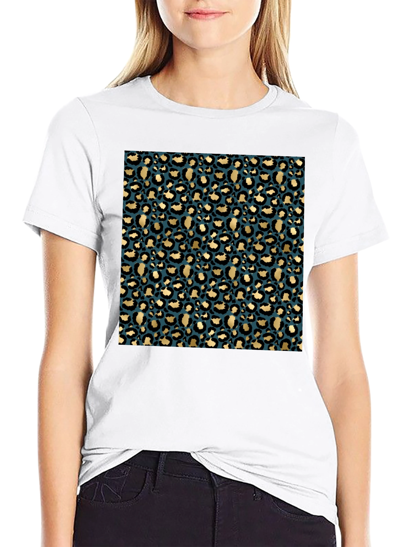 Black Leopard Print Crew Neck T-Shirt view 9