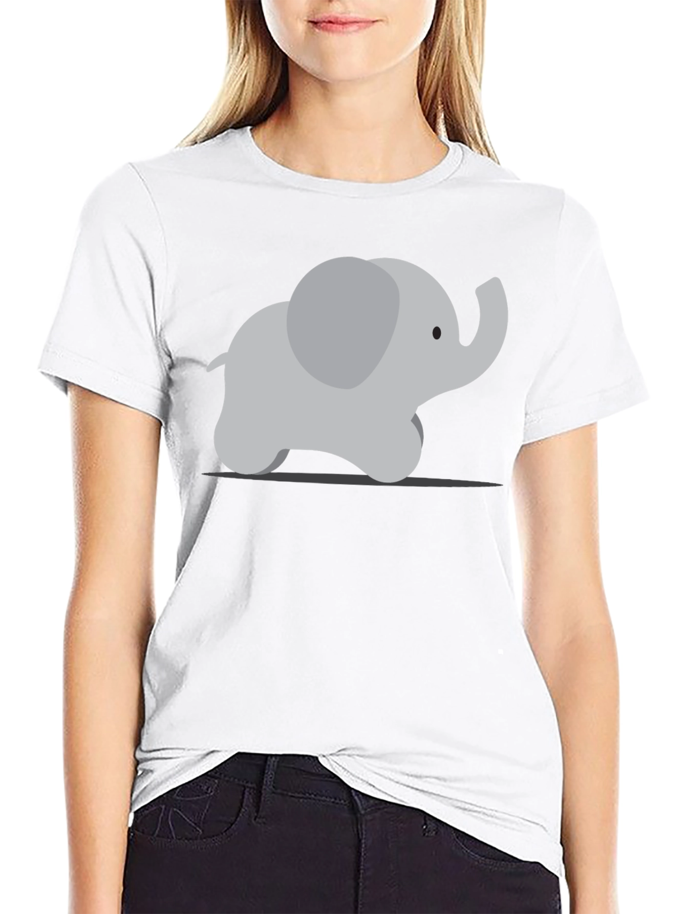 Black Cute Cartoon Elephant Graphic Tee - Black view 9