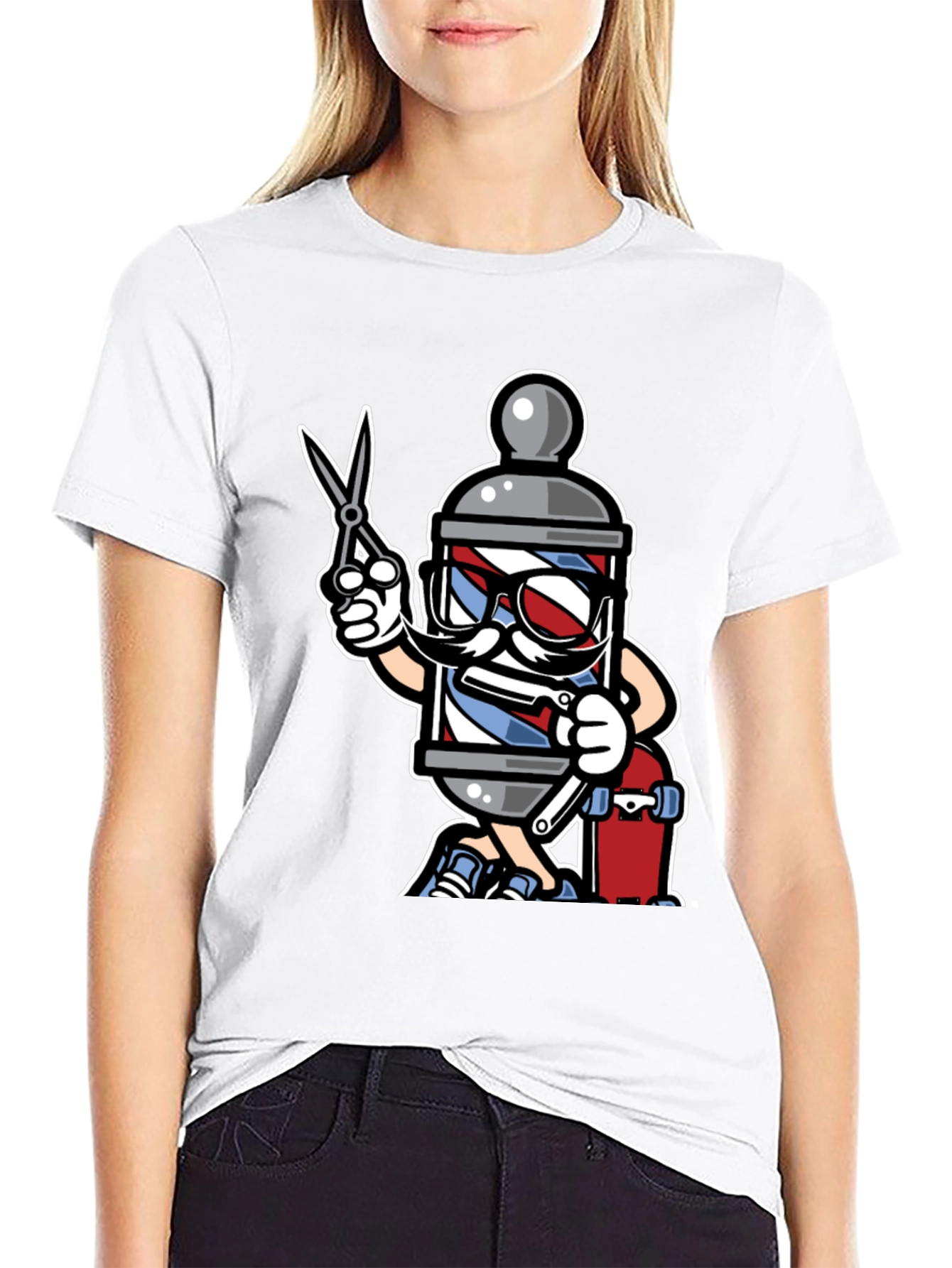 Black Barber Pole Cartoon T-Shirt - Cool Barbershop Style view 9