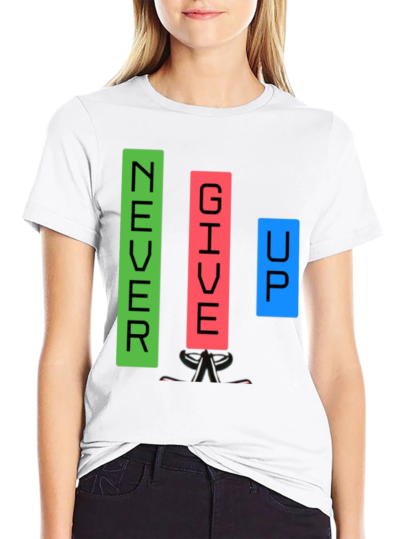 Black Never Give Up Graphic T-Shirt view 9