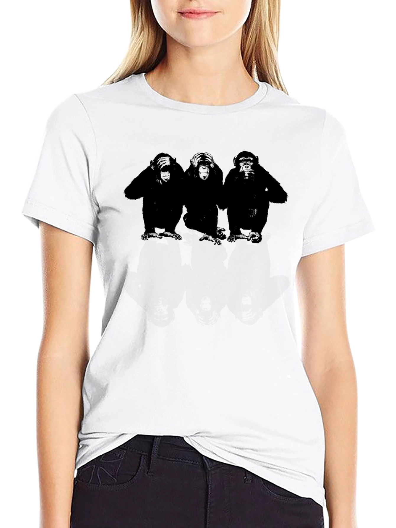 Black Hear No See No Speak No Evil Monkeys Graphic Tee view 9