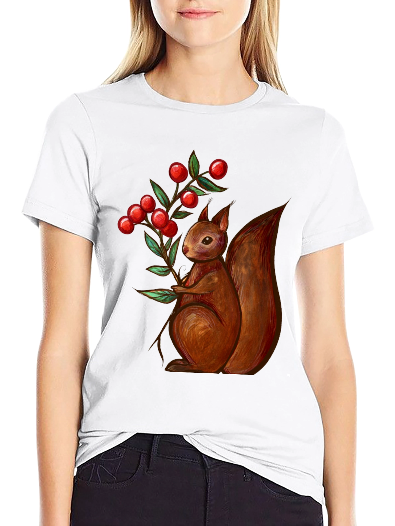 Black Squirrel & Berries Graphic Tee - Stylish Men's T-Shirt view 9