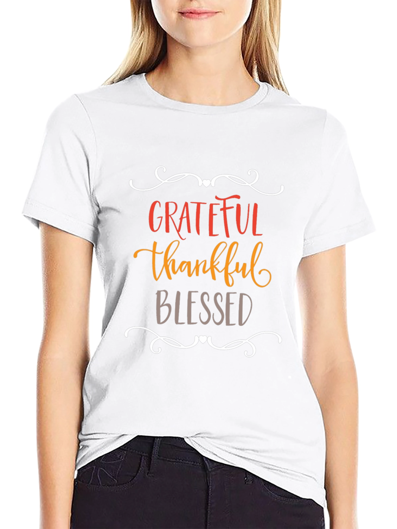Black Grateful Thankful Blessed Graphic Tee - Soft Cotton Blend T-Shirt view 9