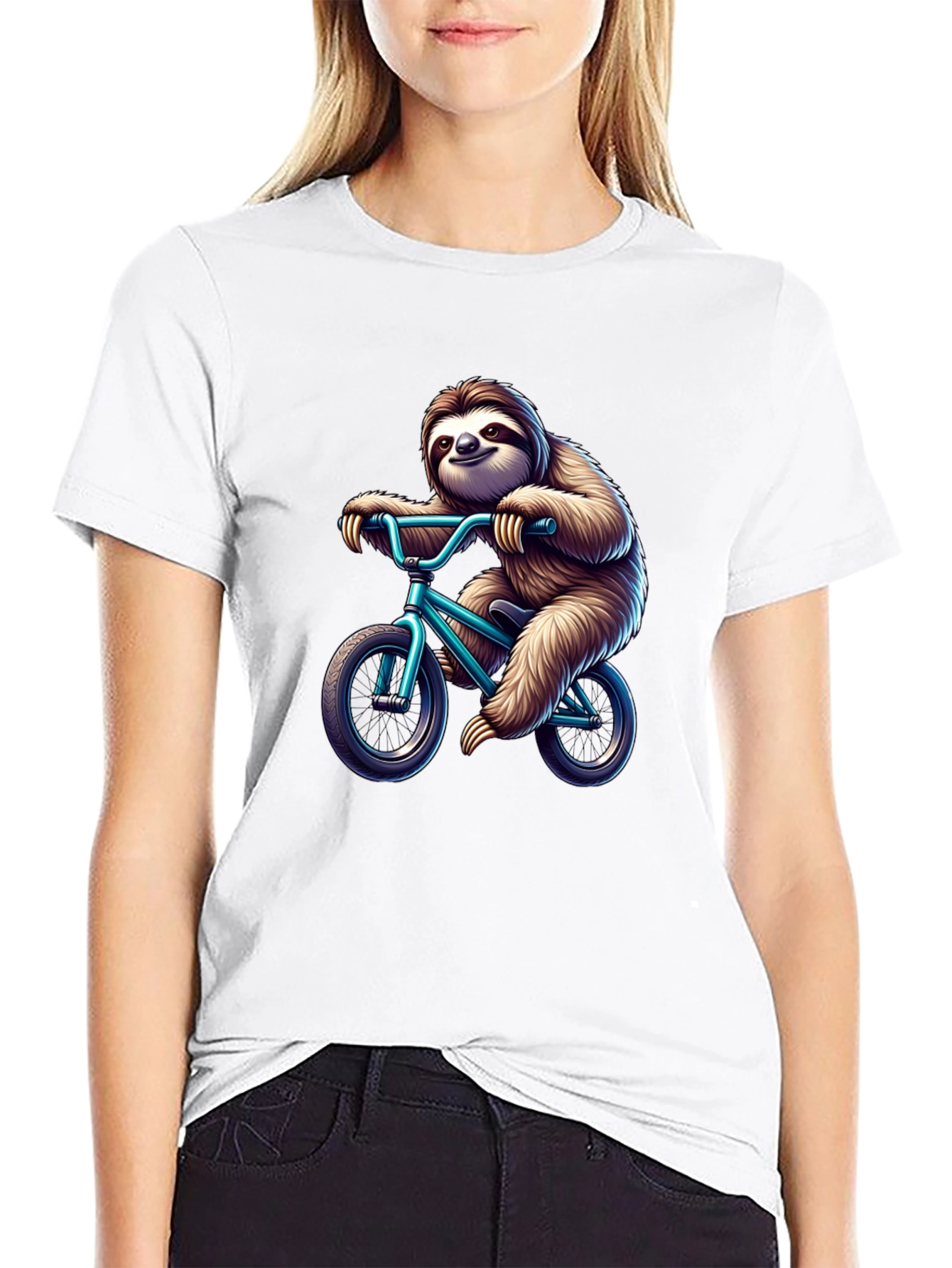 Black Sloth on Bike Graphic T-Shirt - Fun & Unique Design view 9