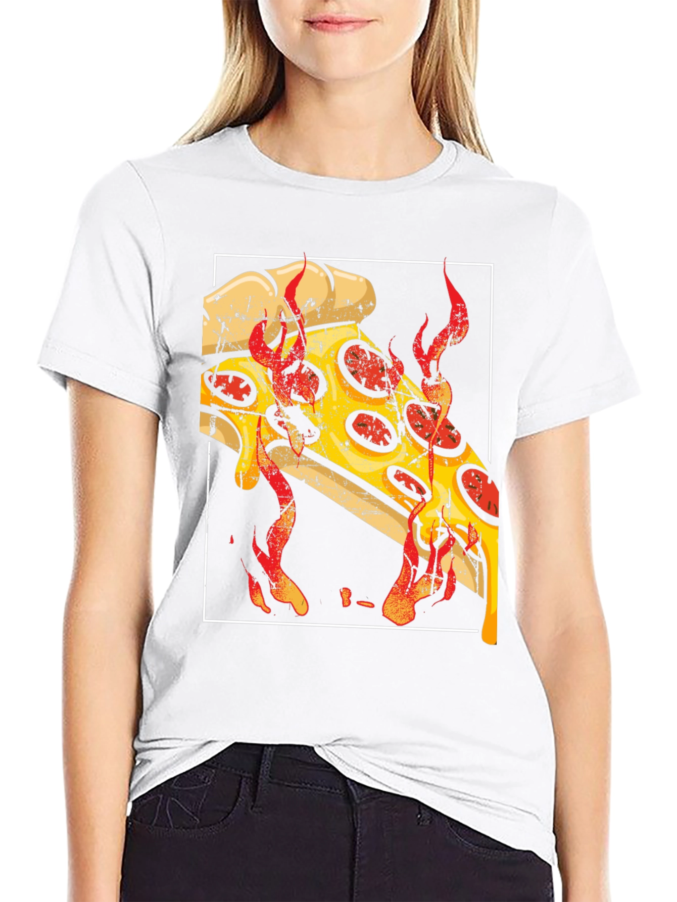 Fiery Pizza Graphic Tee - Black Cotton T-Shirt - 9