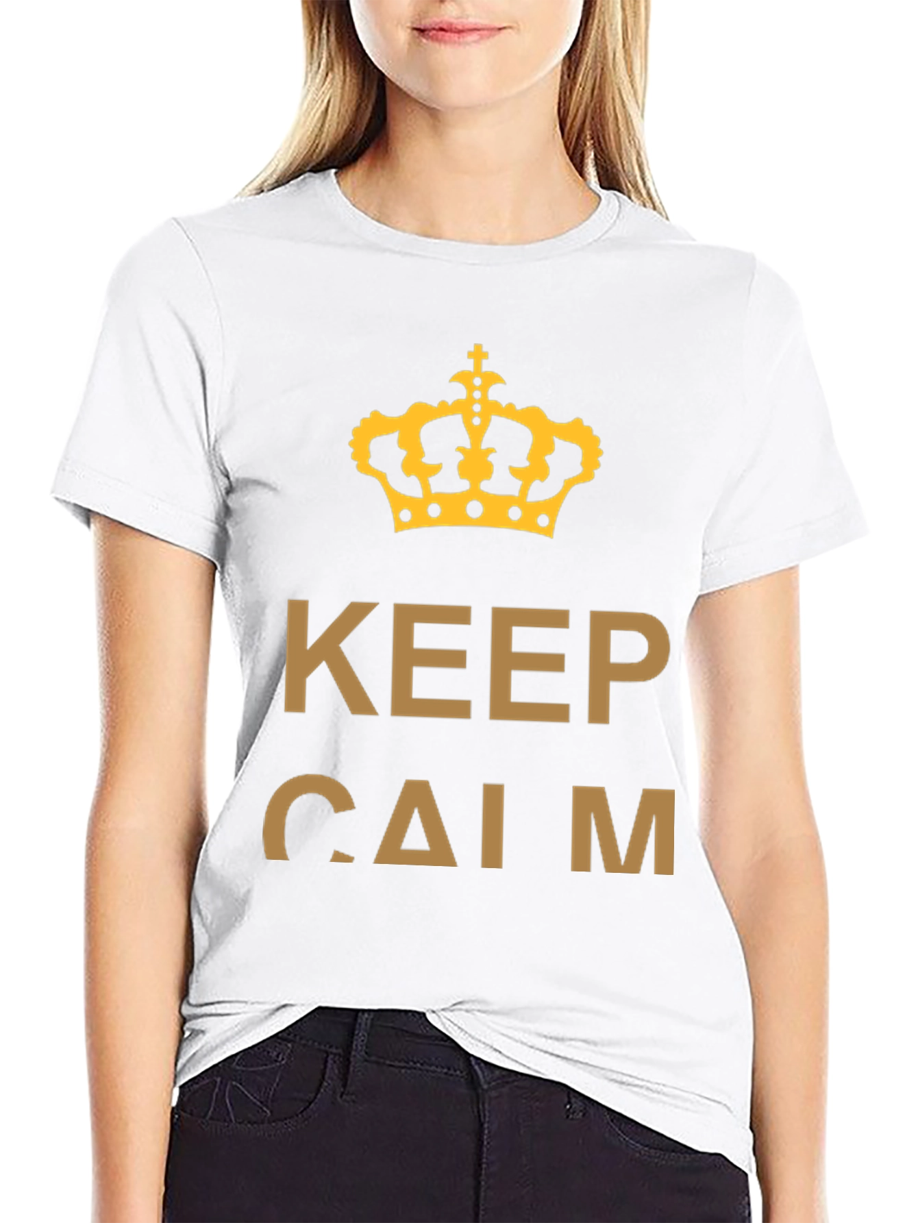 Black Keep Calm Crown T-Shirt - Gold Print on Black view 9