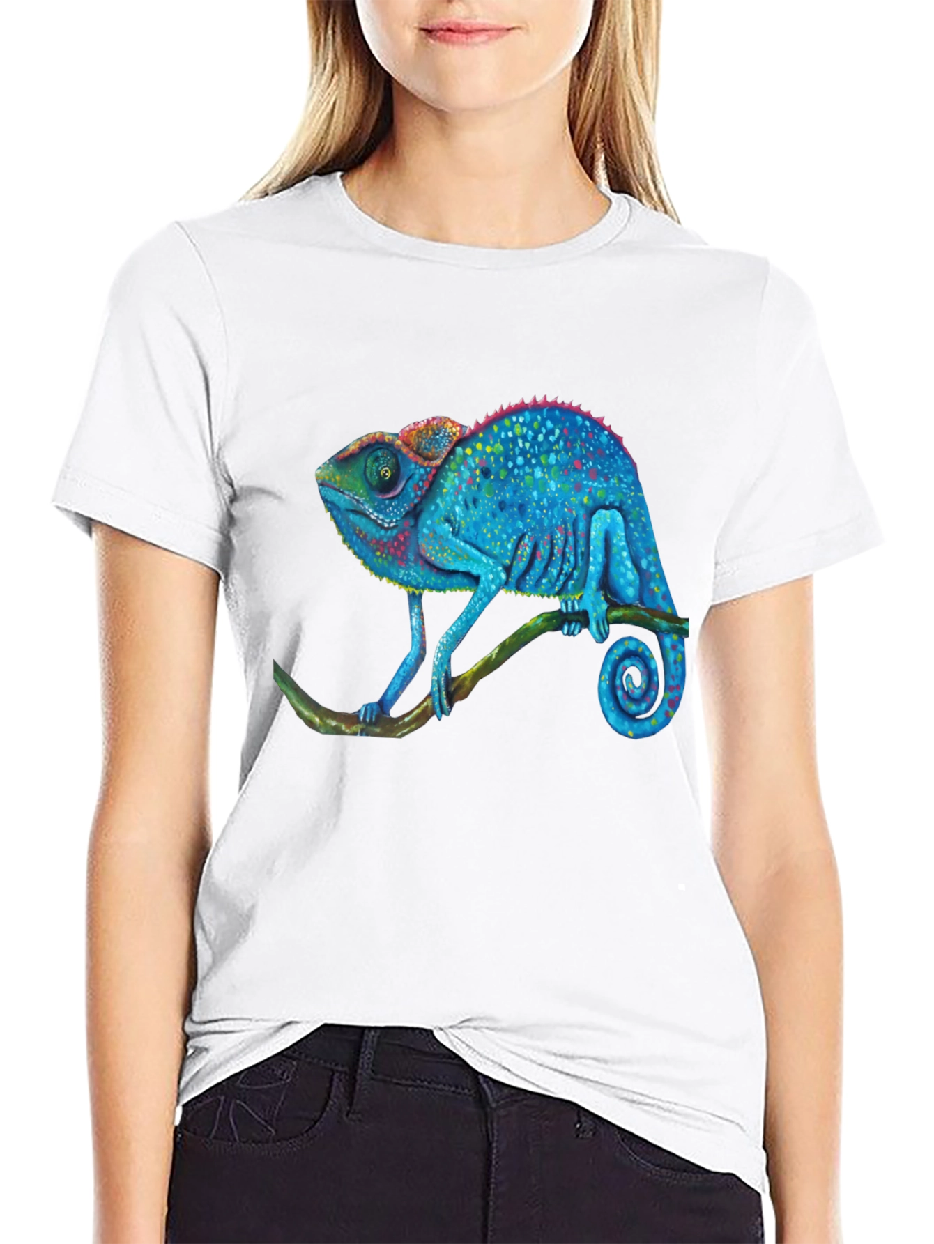 Black Blue Chameleon Graphic T-Shirt - Unique Reptile Design view 9