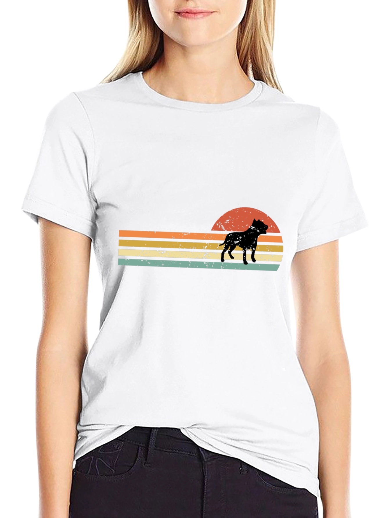 Black Retro Pitbull Sunset T-Shirt view 9