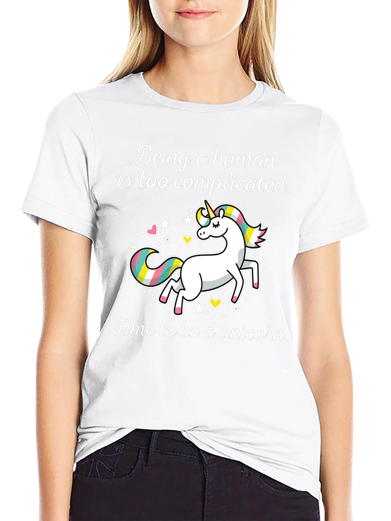 Black Unicorn Graphic Tee: Being Human is Too Complicated T-Shirt view 9