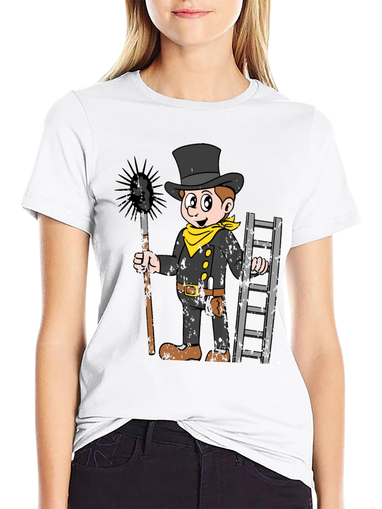Black Chimney Sweep Cartoon Graphic T-Shirt view 9