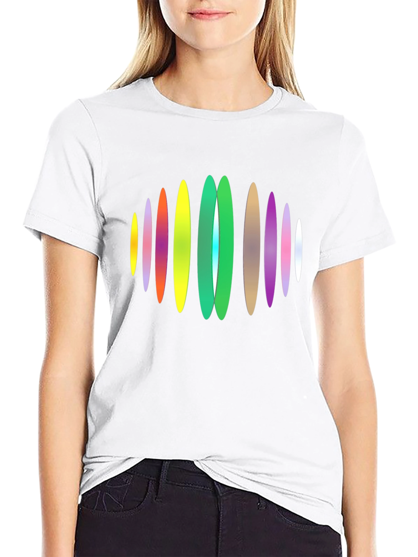 Black Abstract Oval Design Black T-Shirt view 9