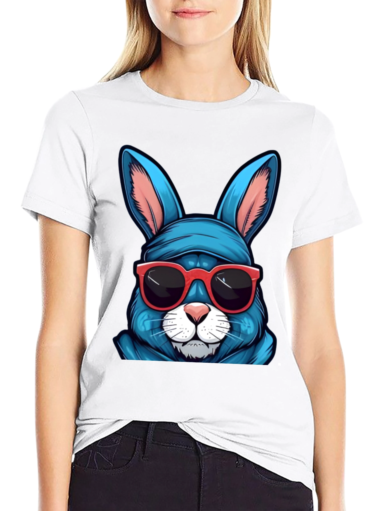 Black Cool Blue Bunny T-Shirt view 9