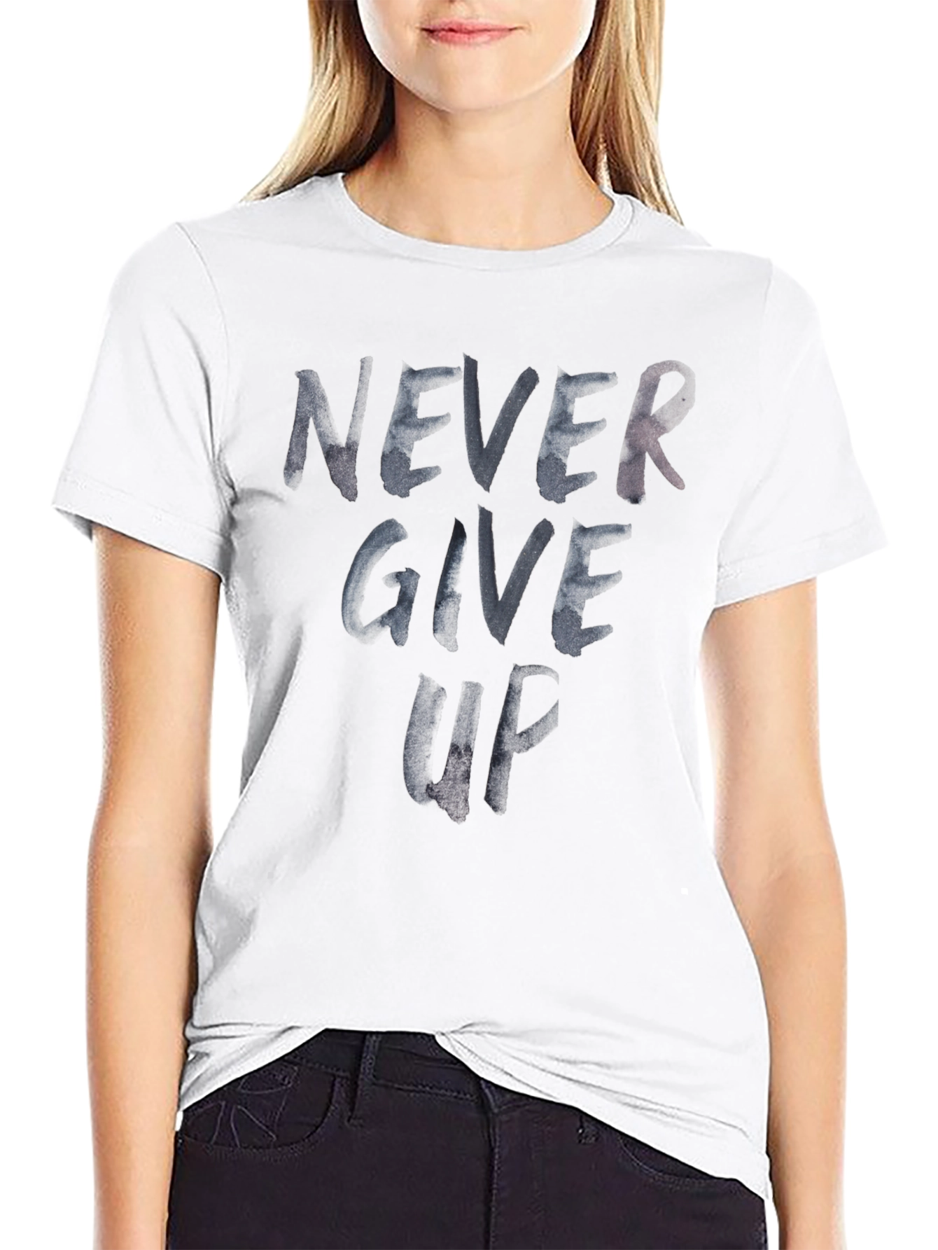 Black Never Give Up Graphic Print T-Shirt view 9