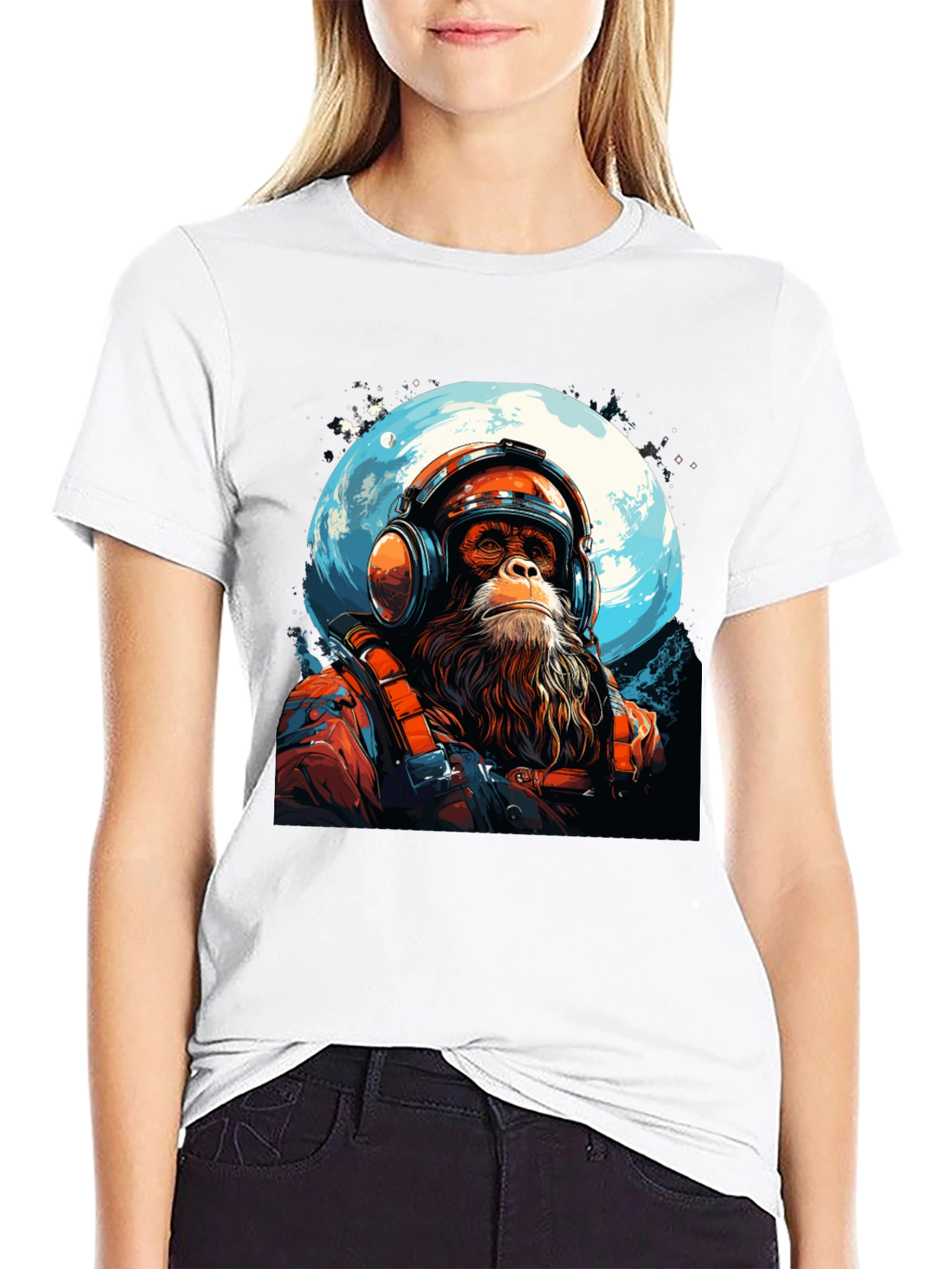 Black Astro Chimp Graphic Tee - Moon Landing Design view 9