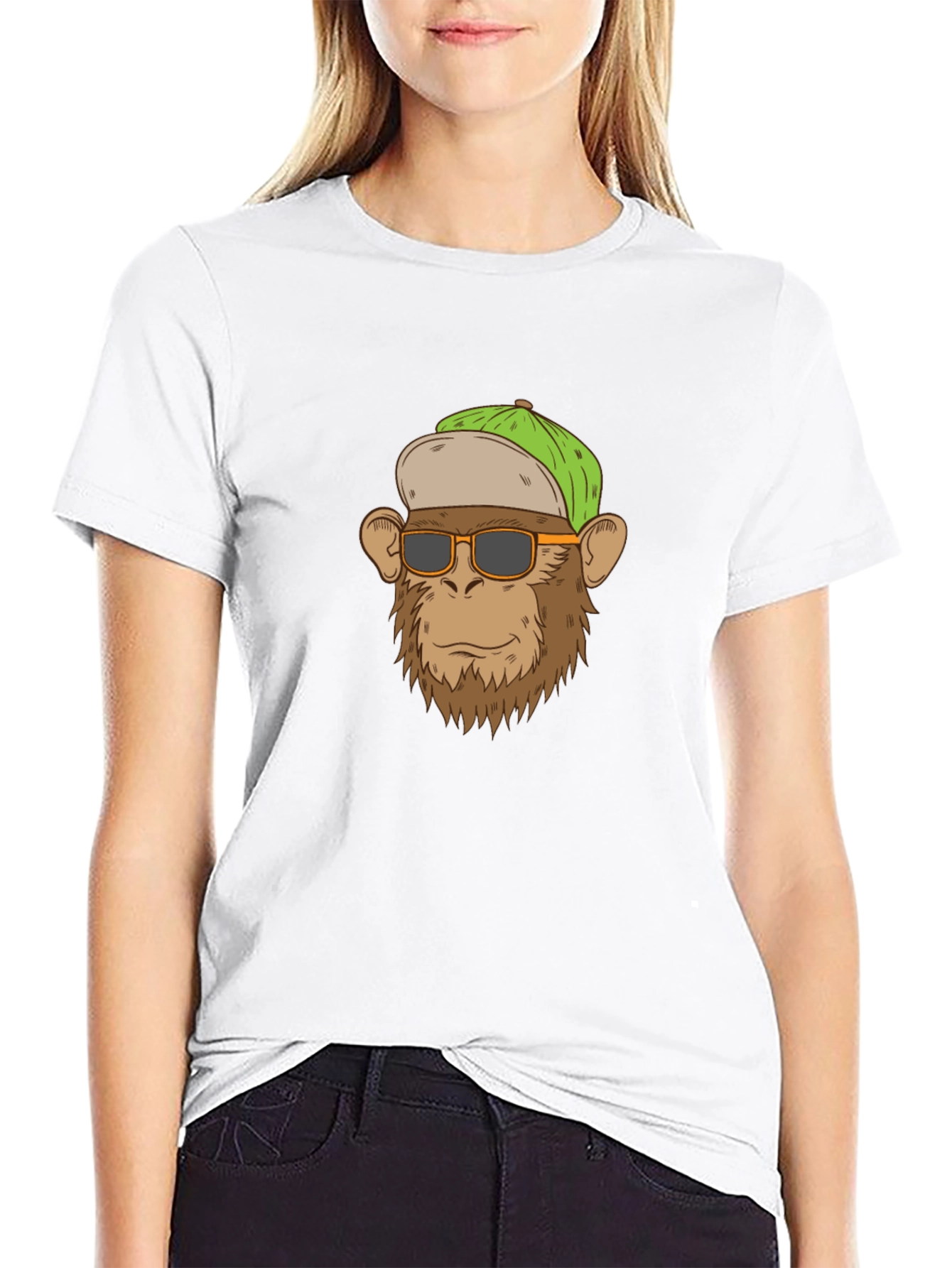 Black Monkey Face T-Shirt with Hat and Shades - Funny Ape Tee view 9