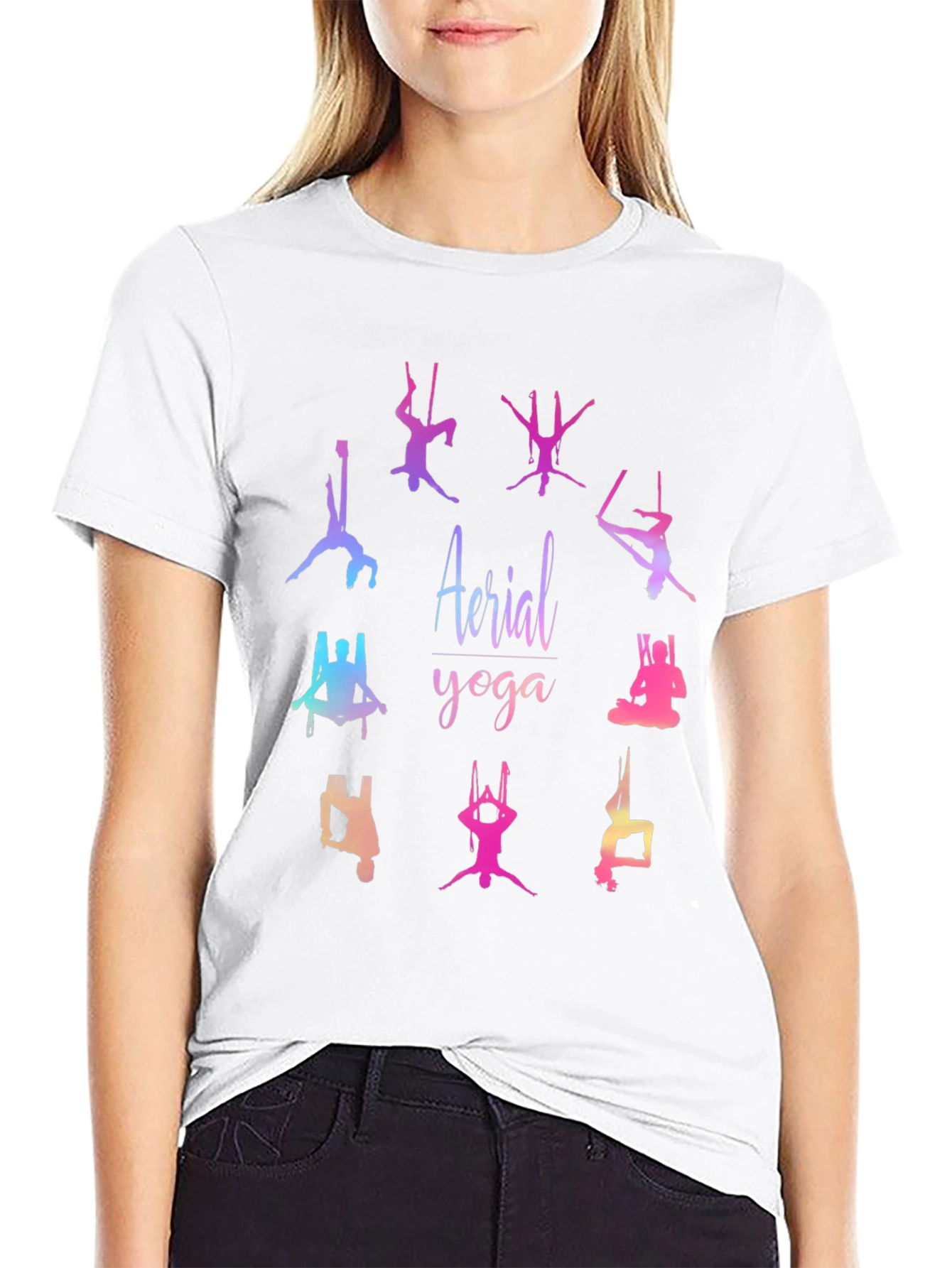 Black Aerial Yoga Graphic T-Shirt - Black Cotton Blend Tee view 9