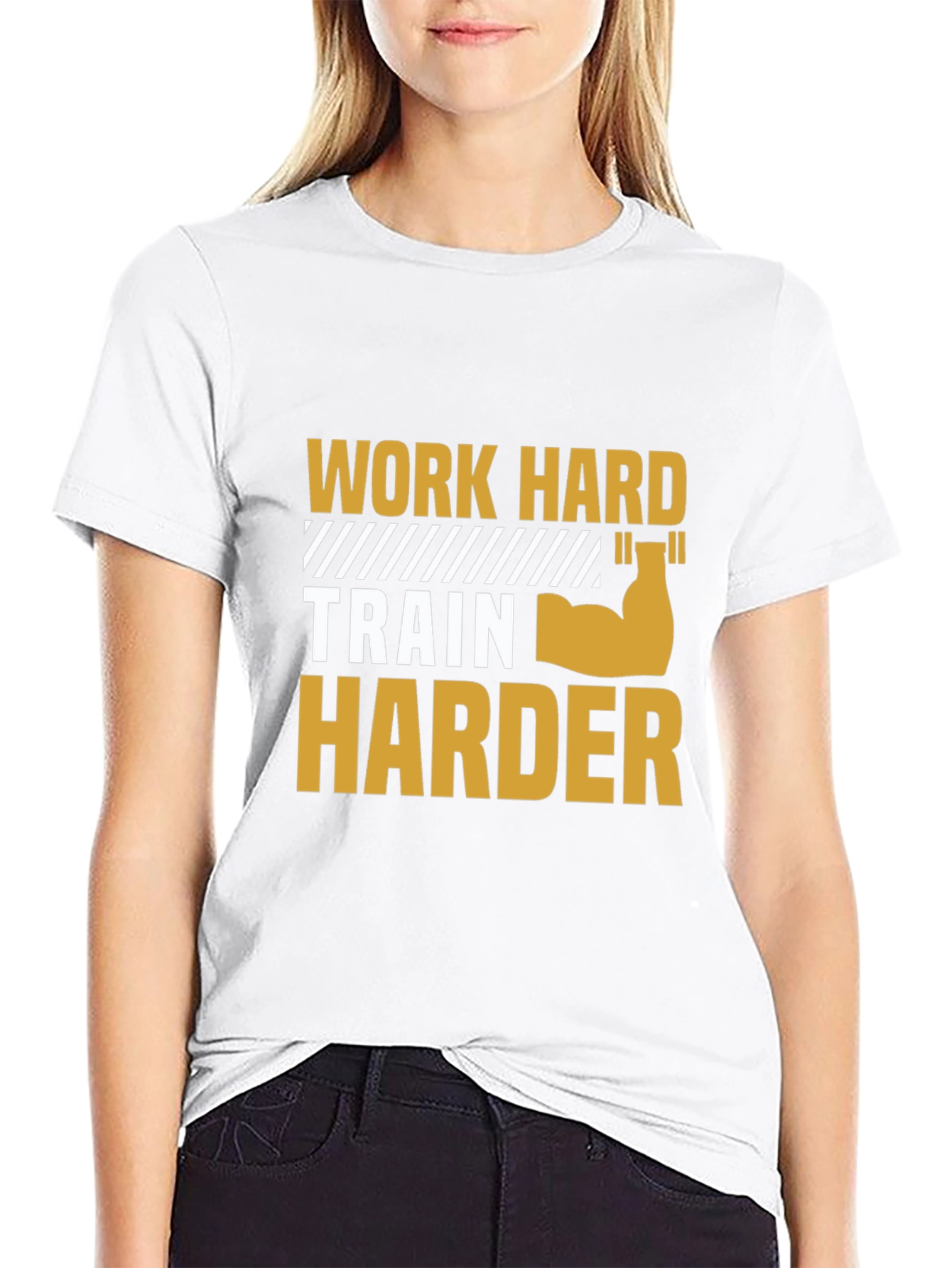 Black Work Harder Train Harder Gym T-Shirt view 9