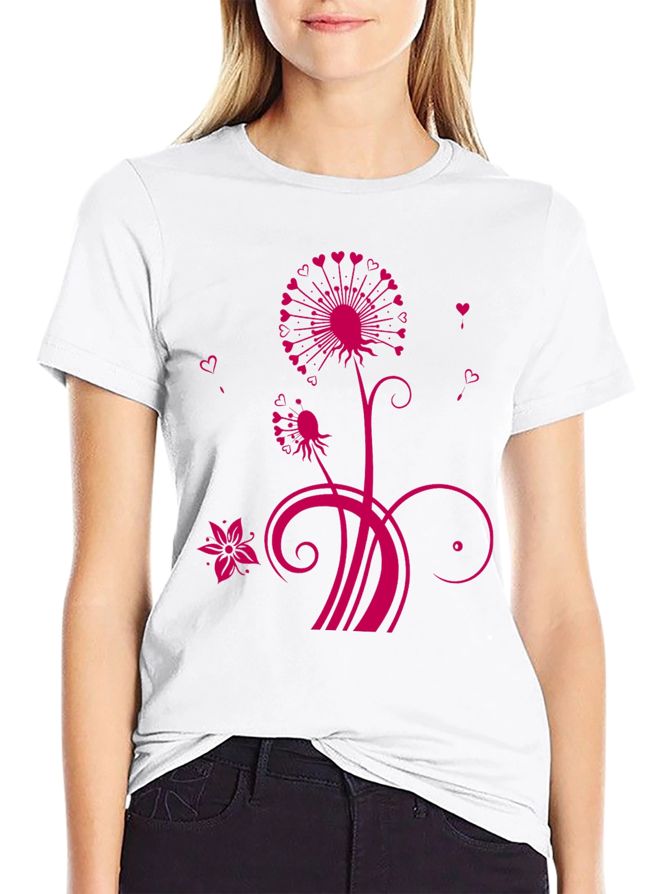 Black Floral Heart Dandelion Graphic Tee - Black view 9