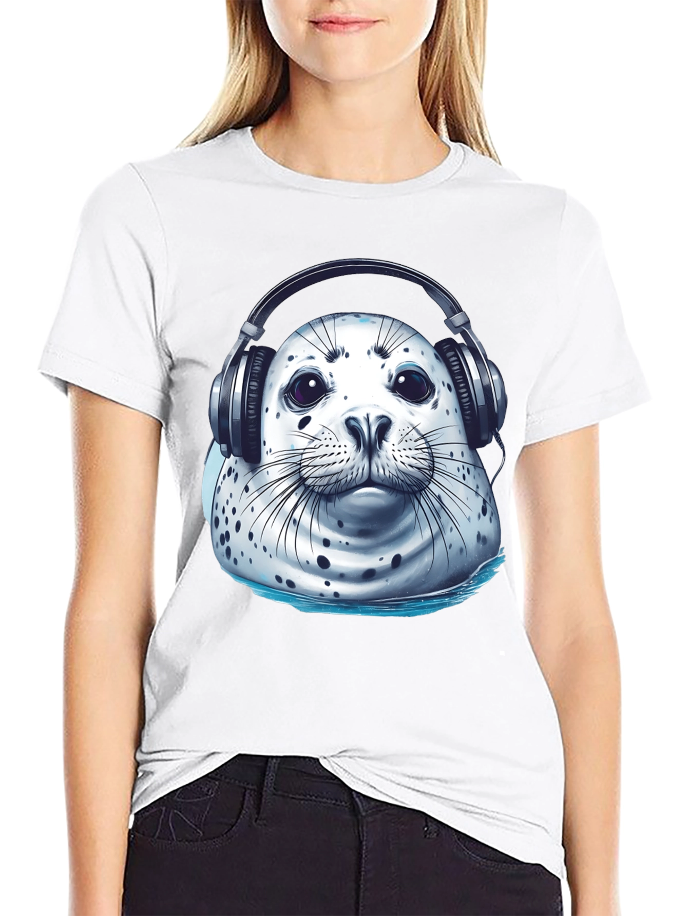 Black Seal with Headphones Graphic Tee view 9