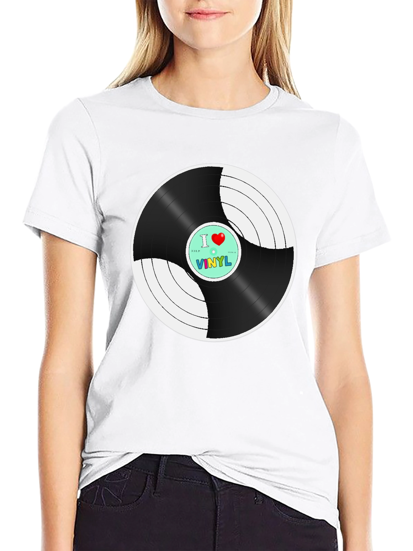 Black I Heart Vinyl Graphic T-Shirt - Classic Retro Music Tee view 9