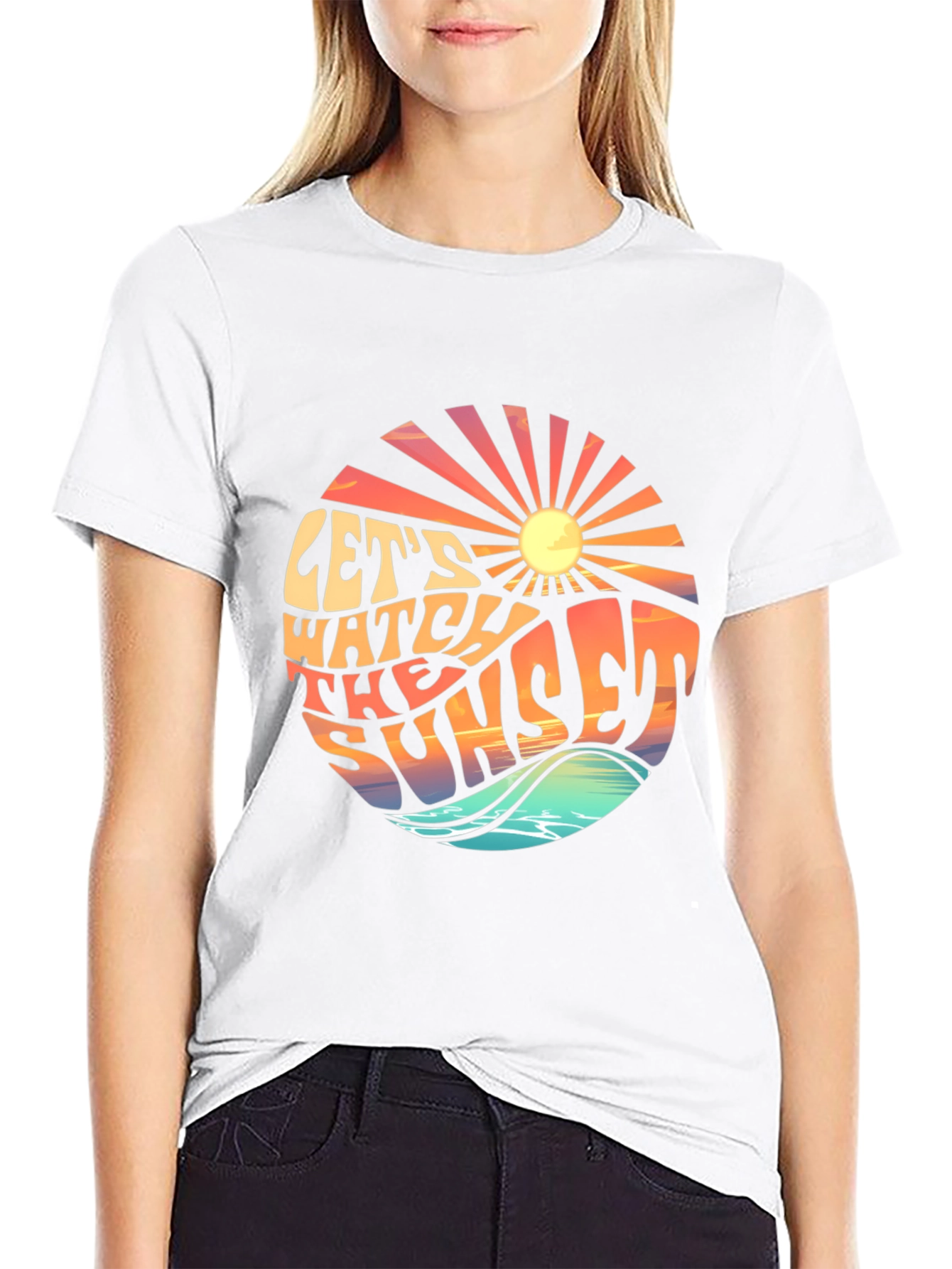 Black Let's Watch the Sunset Graphic T-Shirt view 9
