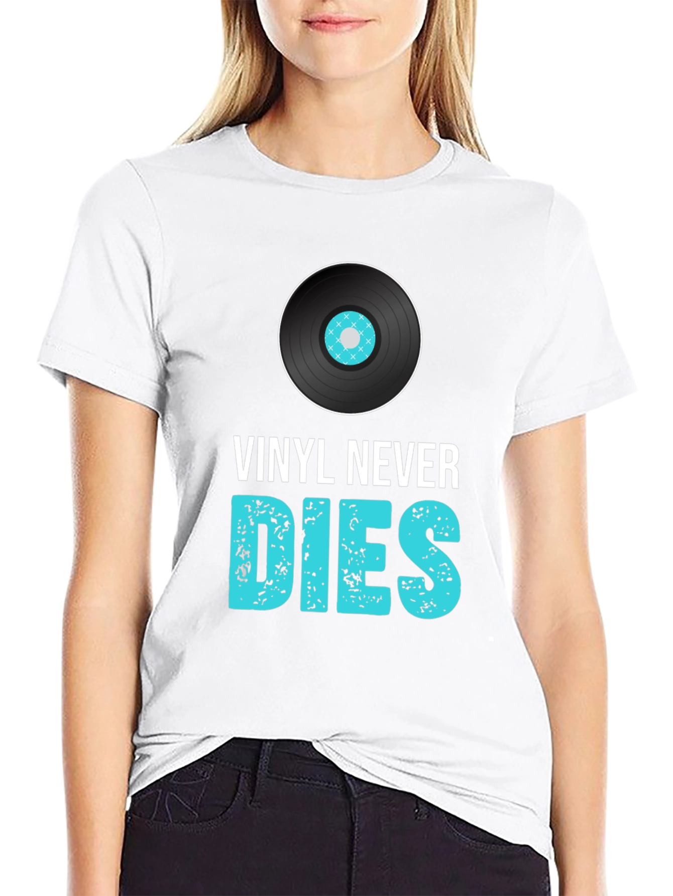 Black Vinyl Never Dies Graphic Tee - Music Lover T-Shirt view 9