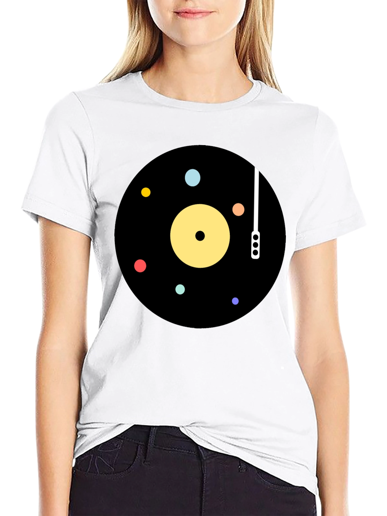 Black Retro Vinyl Record Graphic T-Shirt view 9