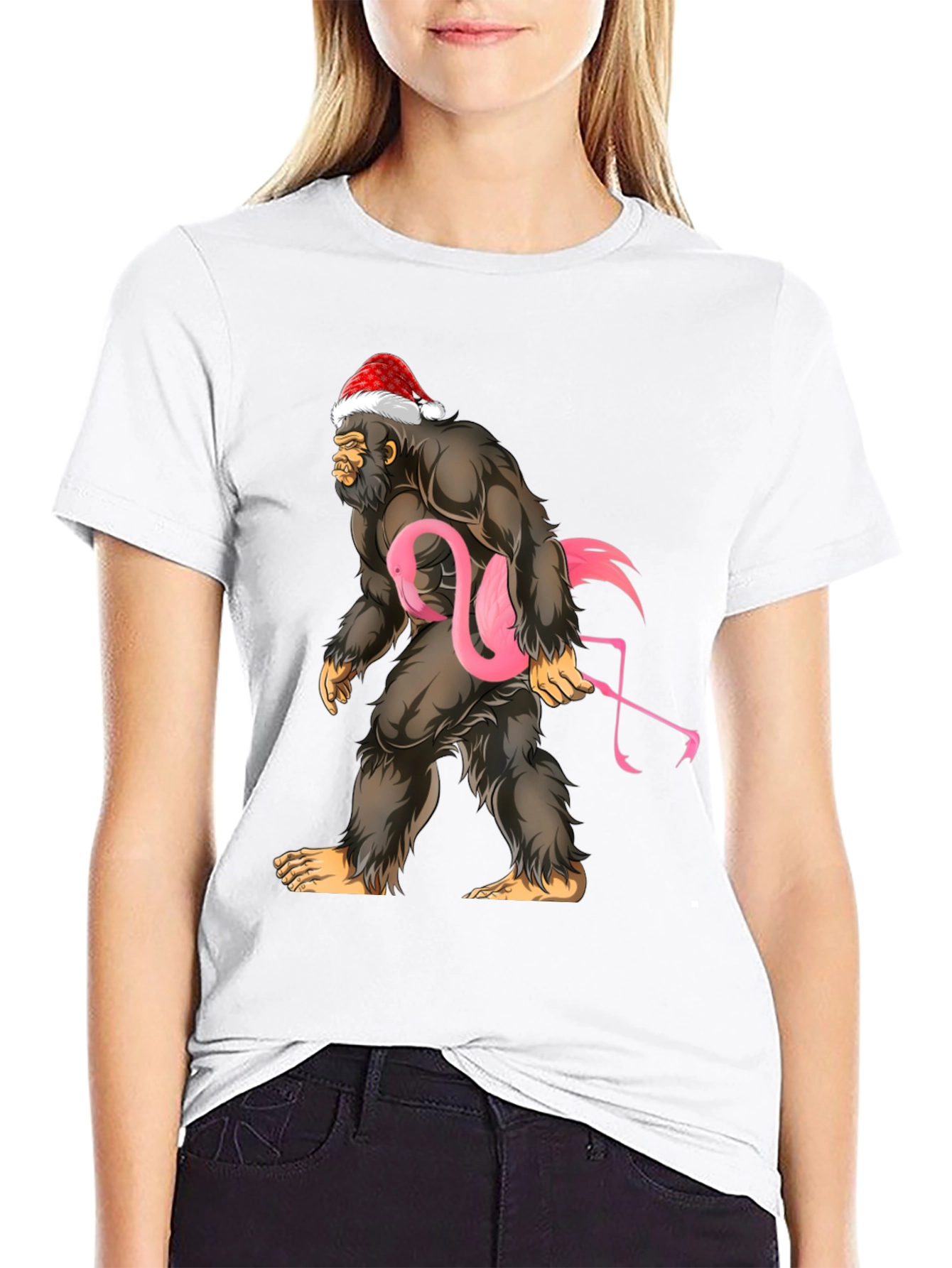 Black Bigfoot Santa Flamingo T-Shirt view 9