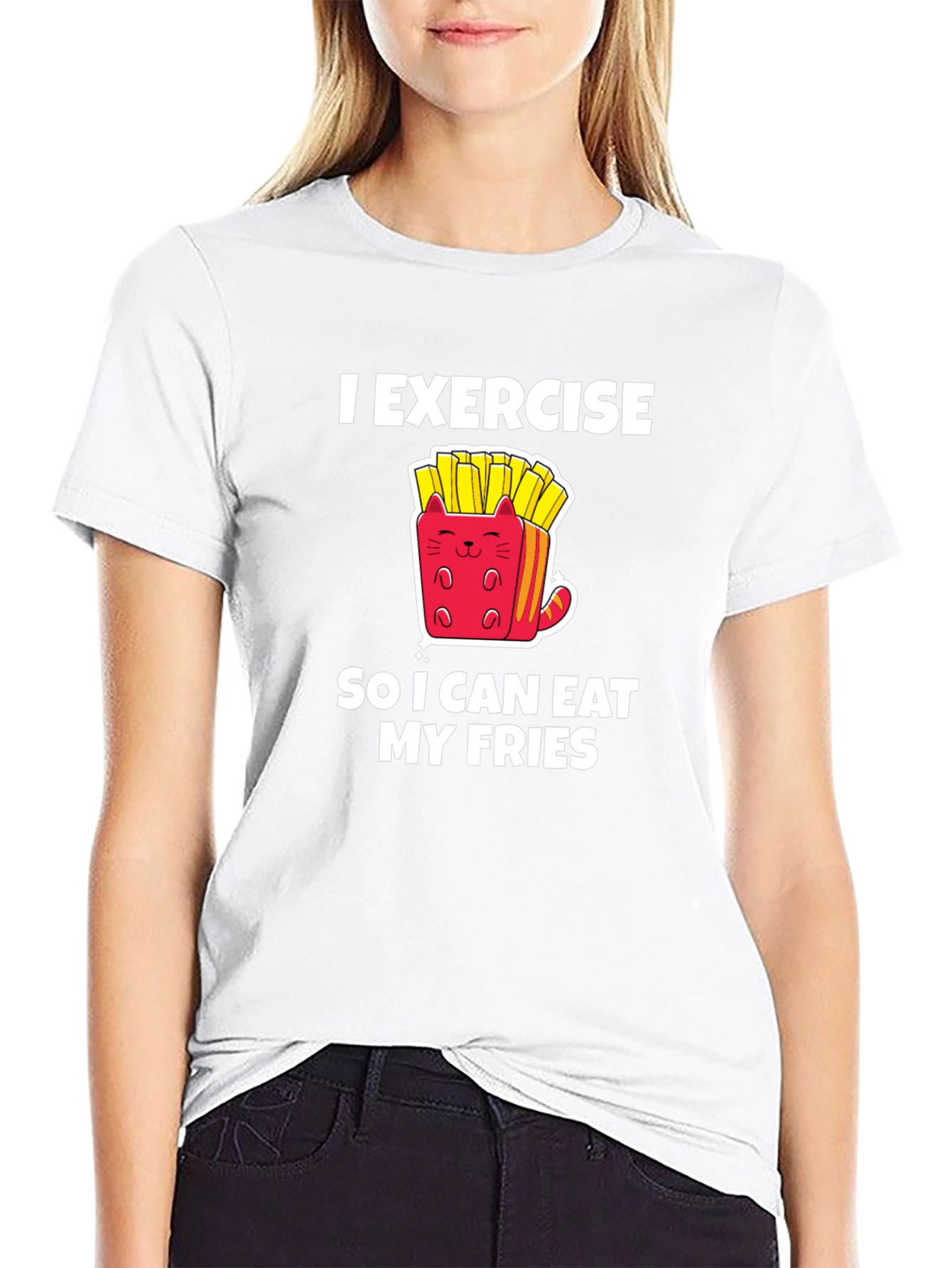 Black Exercise Eat Fries Black T-Shirt view 9