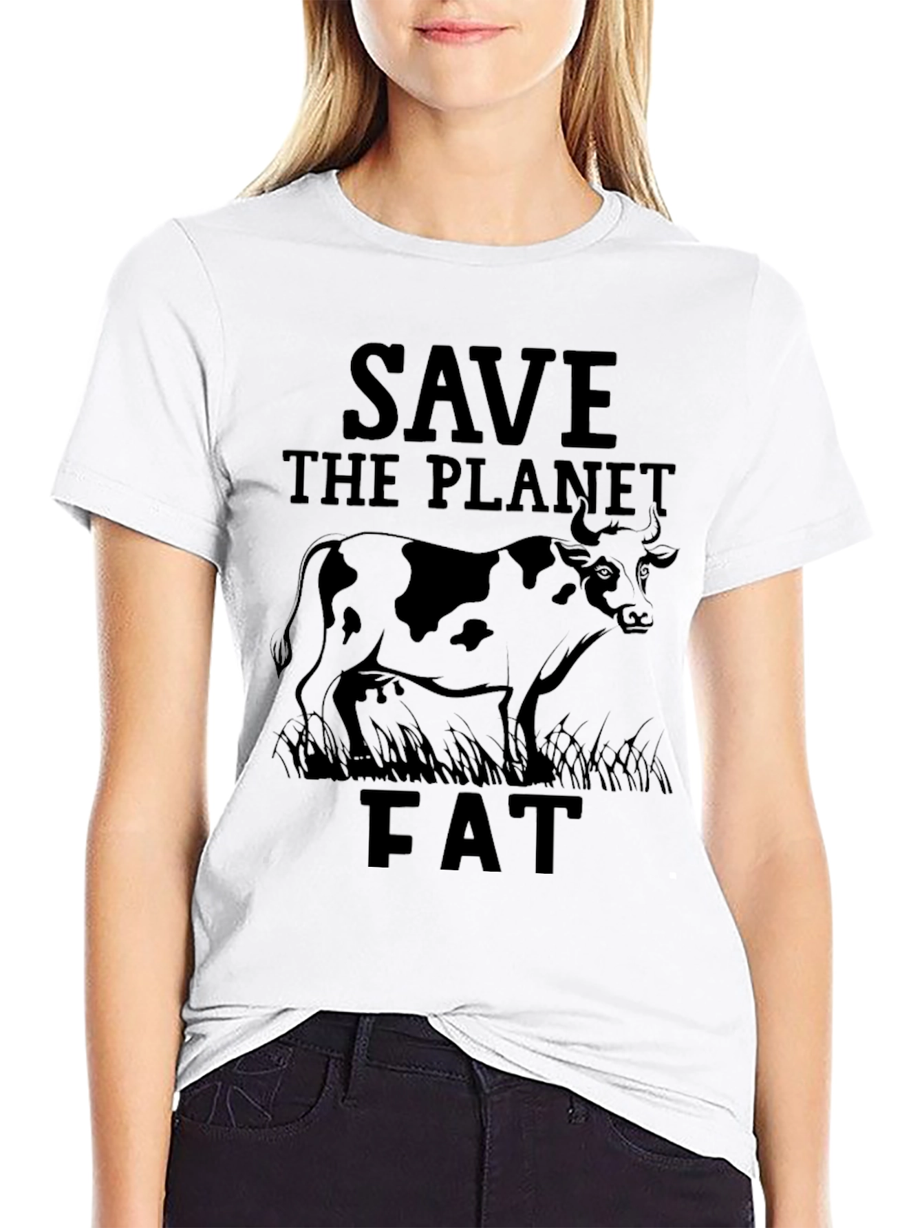 Black Save The Planet Fat Cow Graphic Tee view 9