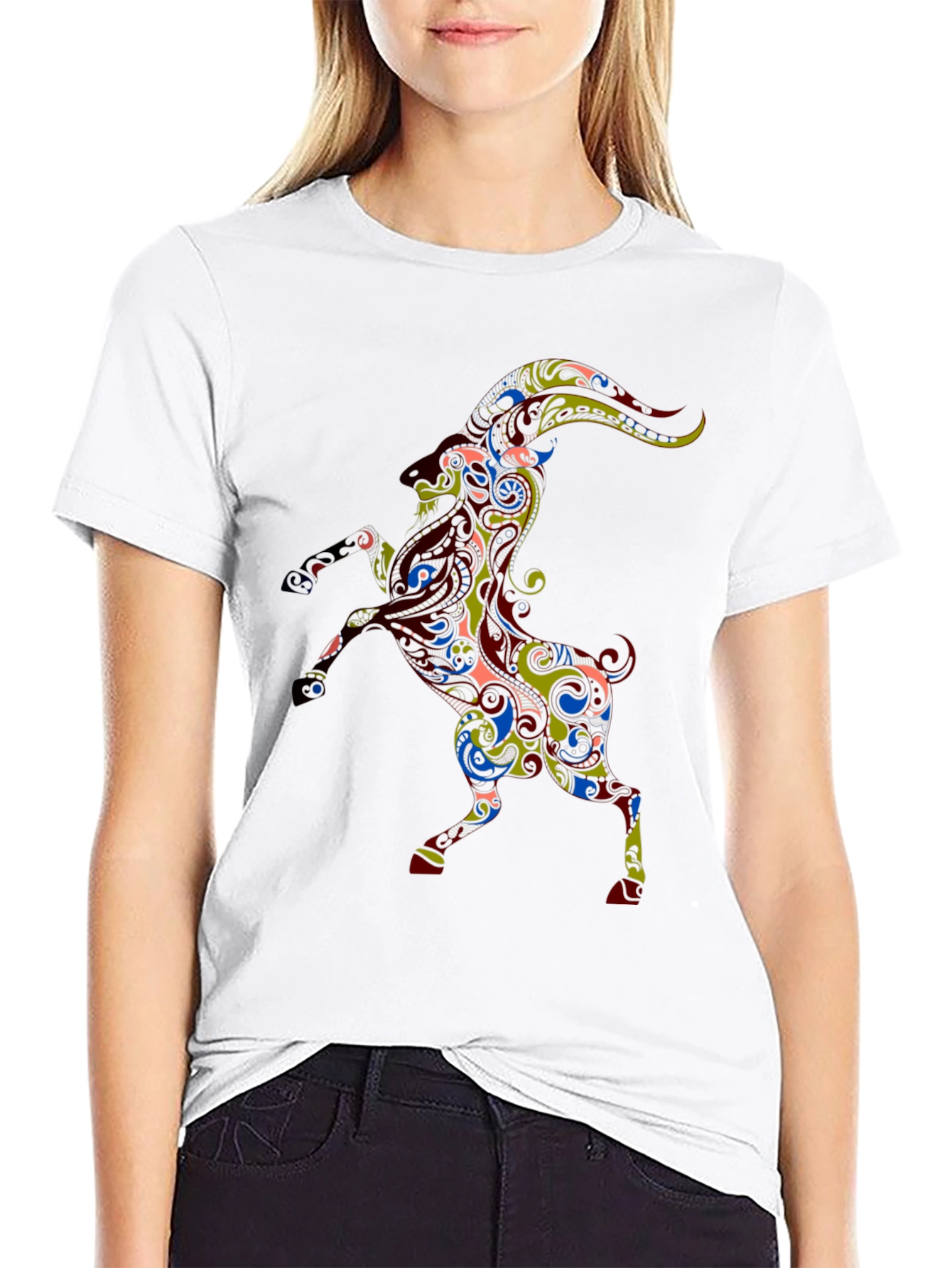 Black Ornate Ram Graphic Tee - Stylish Black T-Shirt view 9